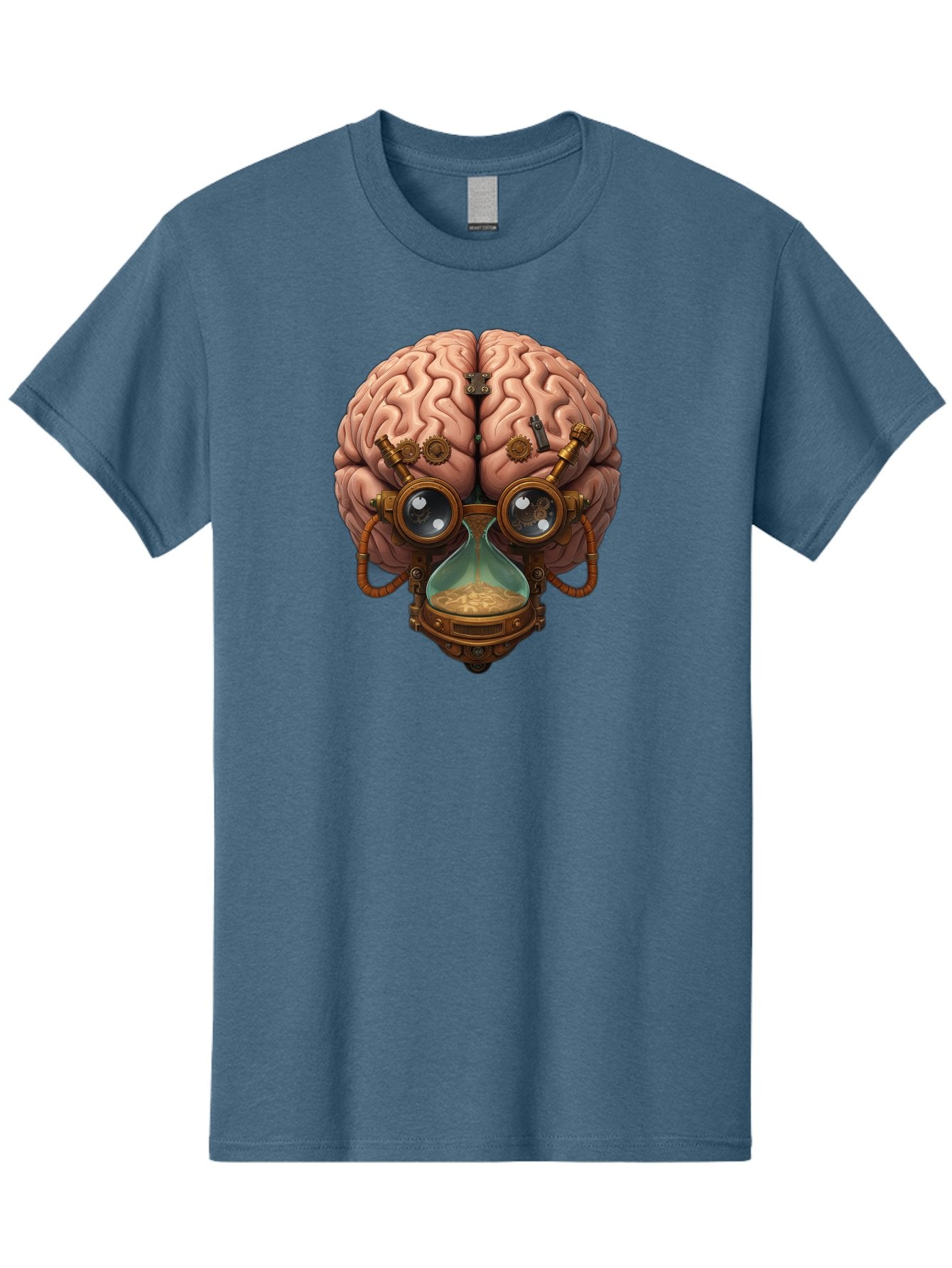 Steampunk-Brain Men'S Graphic Tee, 100% Cotton, Comfortable Casual Summer Wear, Machine Washable, Steampunk-Inspired Art, Brain With Goggles, Hourglass, Gears, Cogs, Industrial Design, Futuristic Innovation, Surrealism, Creative Imagination, Bab461 15