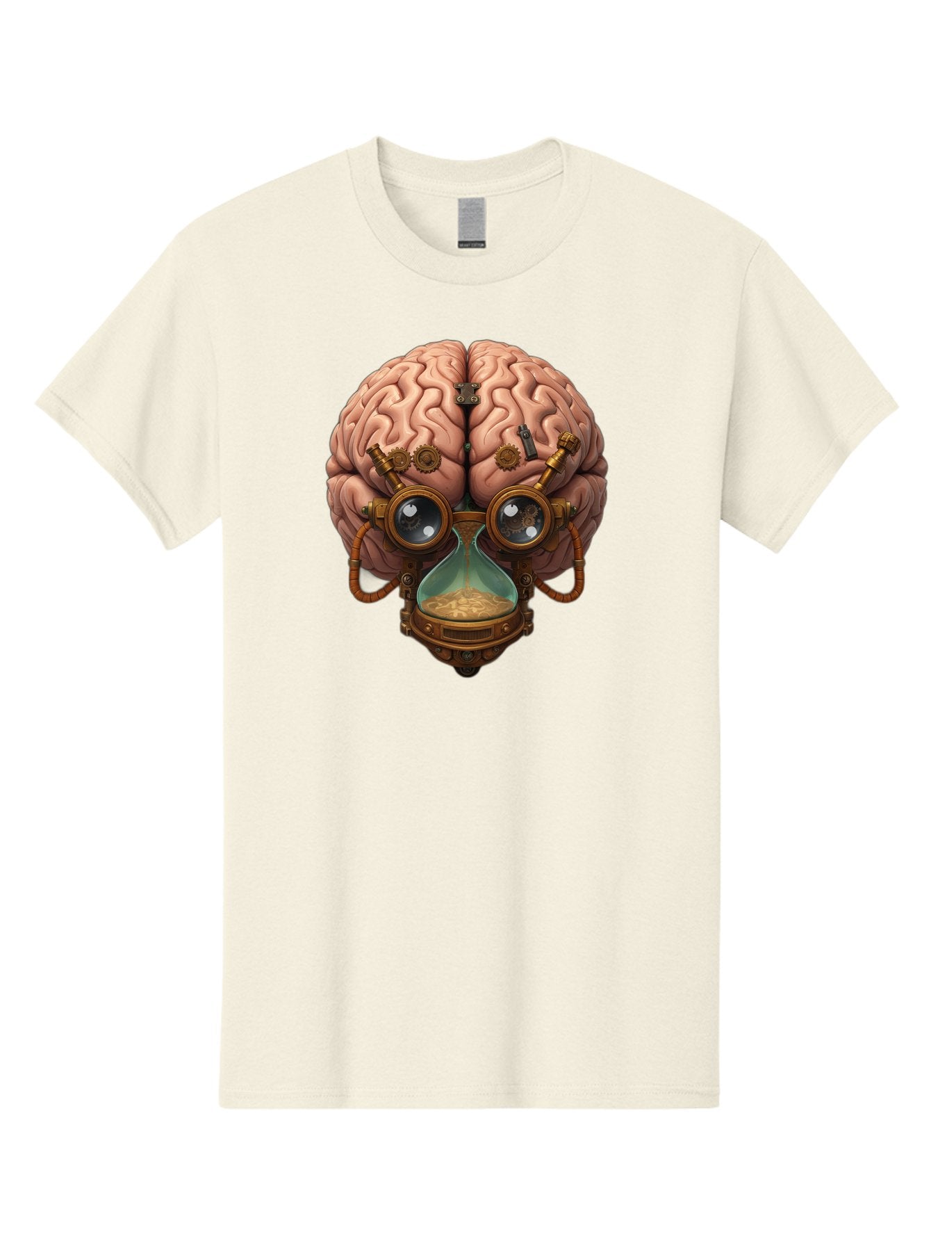 Steampunk-Brain Men'S Graphic Tee, 100% Cotton, Comfortable Casual Summer Wear, Machine Washable, Steampunk-Inspired Art, Brain With Goggles, Hourglass, Gears, Cogs, Industrial Design, Futuristic Innovation, Surrealism, Creative Imagination, Bab461 8