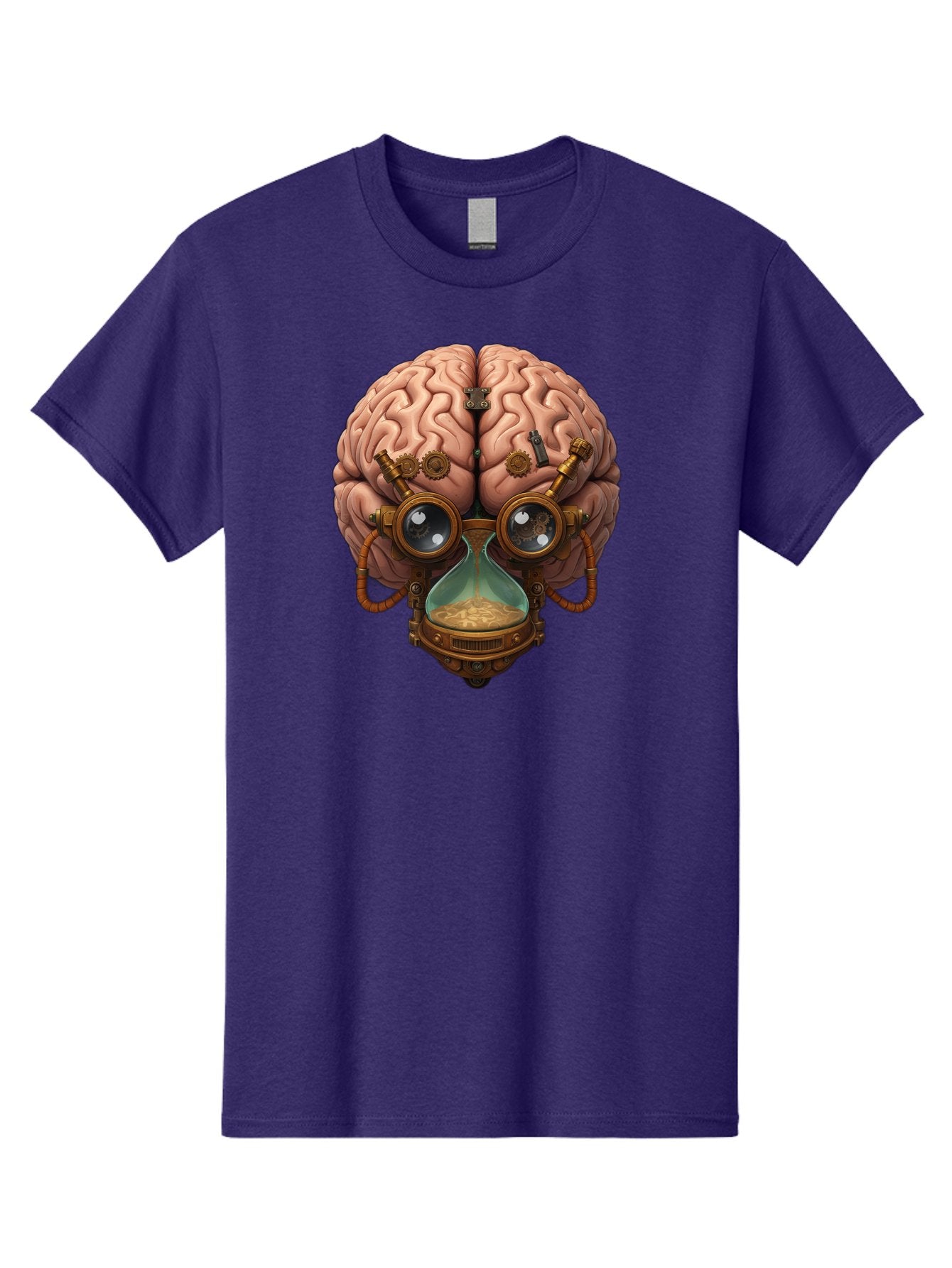 Steampunk-Brain Men'S Graphic Tee, 100% Cotton, Comfortable Casual Summer Wear, Machine Washable, Steampunk-Inspired Art, Brain With Goggles, Hourglass, Gears, Cogs, Industrial Design, Futuristic Innovation, Surrealism, Creative Imagination, Bab461 7