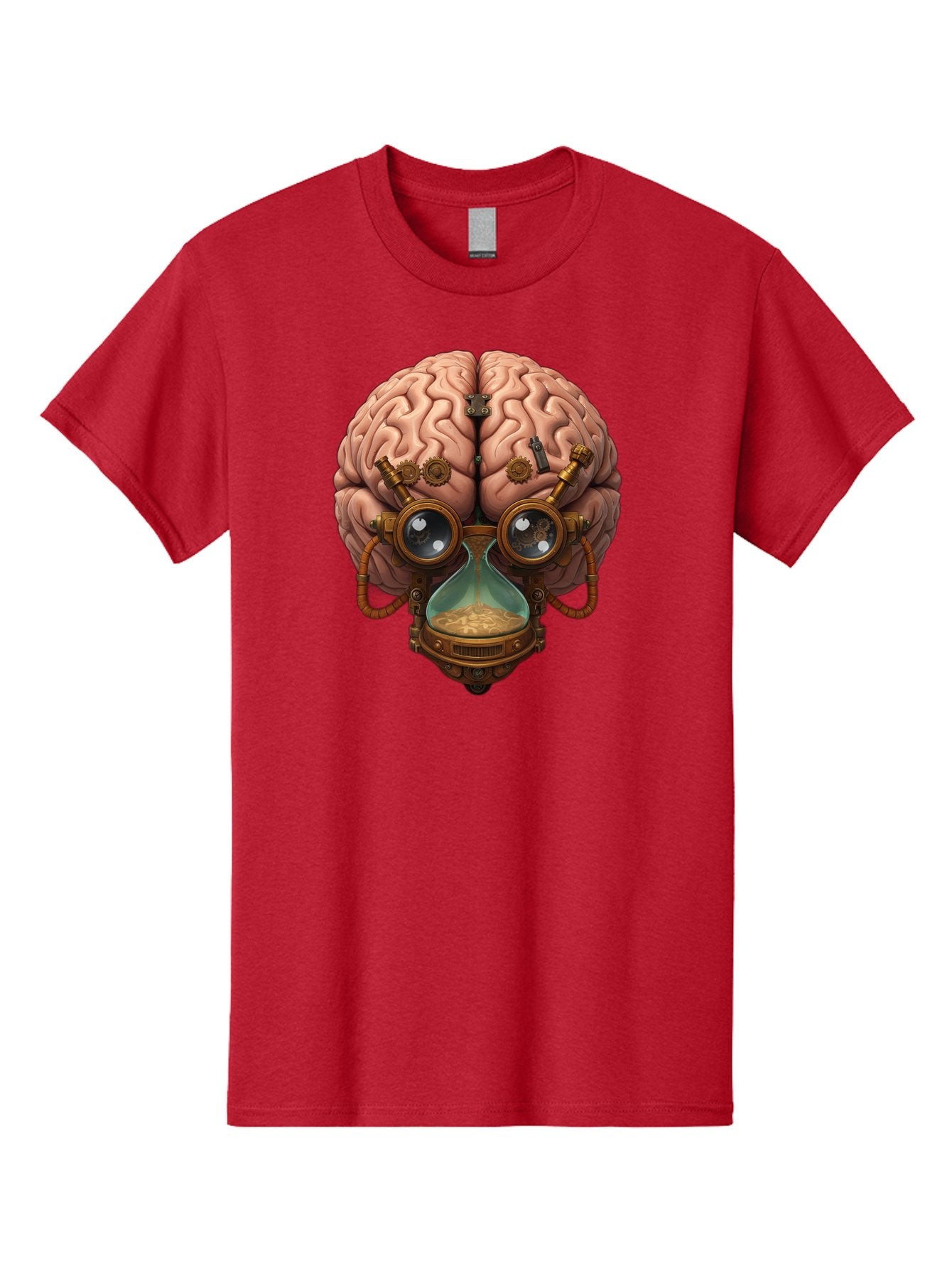 Steampunk-Brain Men'S Graphic Tee, 100% Cotton, Comfortable Casual Summer Wear, Machine Washable, Steampunk-Inspired Art, Brain With Goggles, Hourglass, Gears, Cogs, Industrial Design, Futuristic Innovation, Surrealism, Creative Imagination, Bab461 5