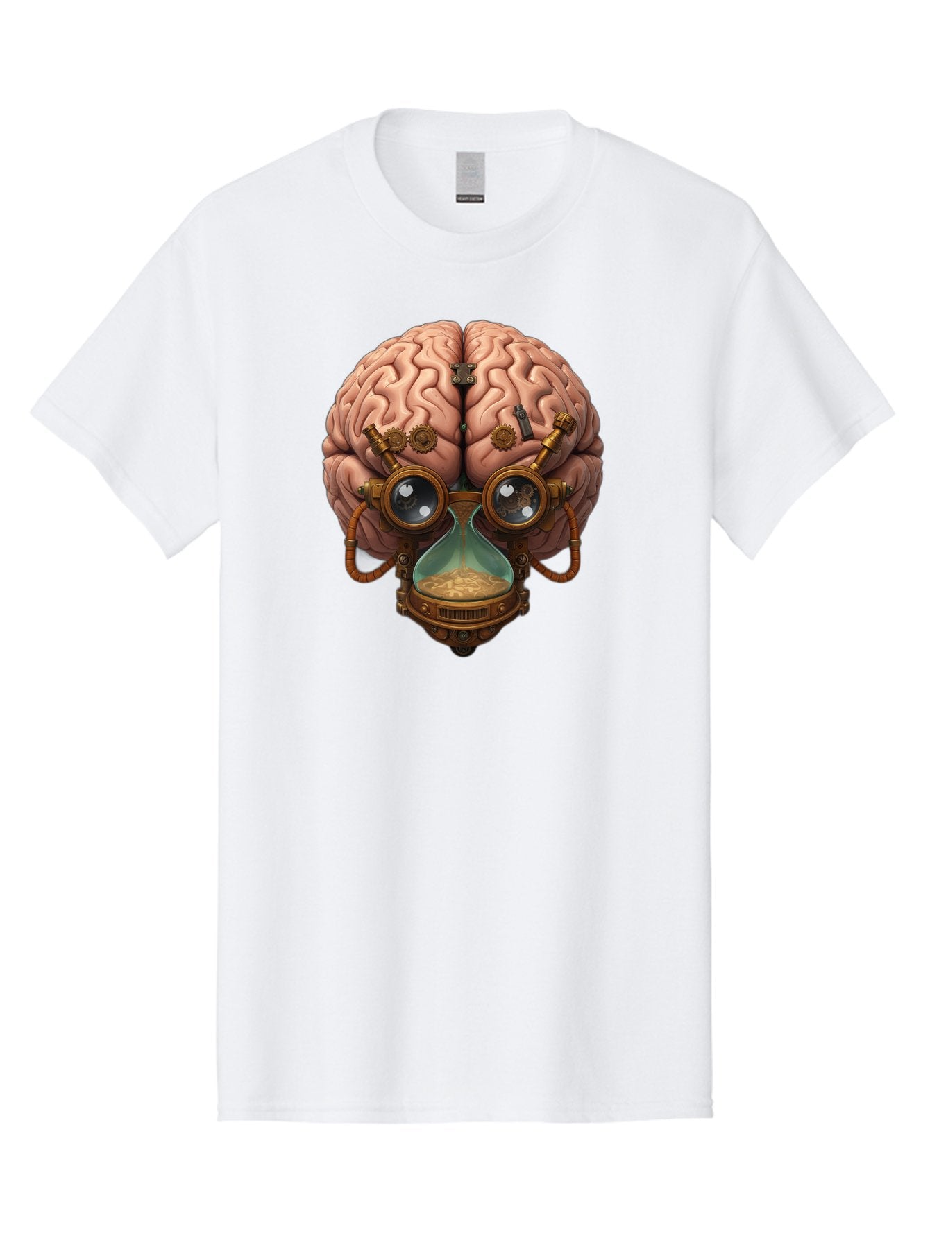 Steampunk-Brain Men'S Graphic Tee, 100% Cotton, Comfortable Casual Summer Wear, Machine Washable, Steampunk-Inspired Art, Brain With Goggles, Hourglass, Gears, Cogs, Industrial Design, Futuristic Innovation, Surrealism, Creative Imagination, Bab461 6
