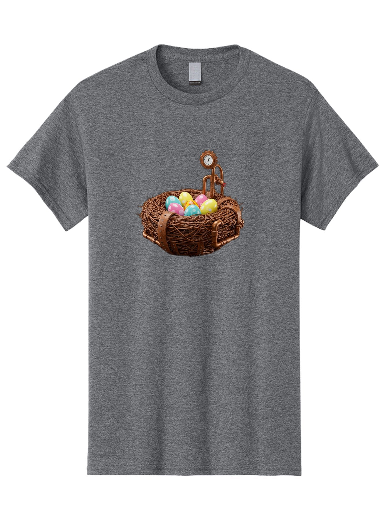Steampunk-Nest Men'S Graphic Tee, 100% Cotton, Comfortable Casual Summer Wear, Machine Washable, Steampunk Nest, Copper Clock, Pastel Eggs, Vintage Timepiece, Industrial Eggs, Unique Clockwork, Quirky Art Bab462 9