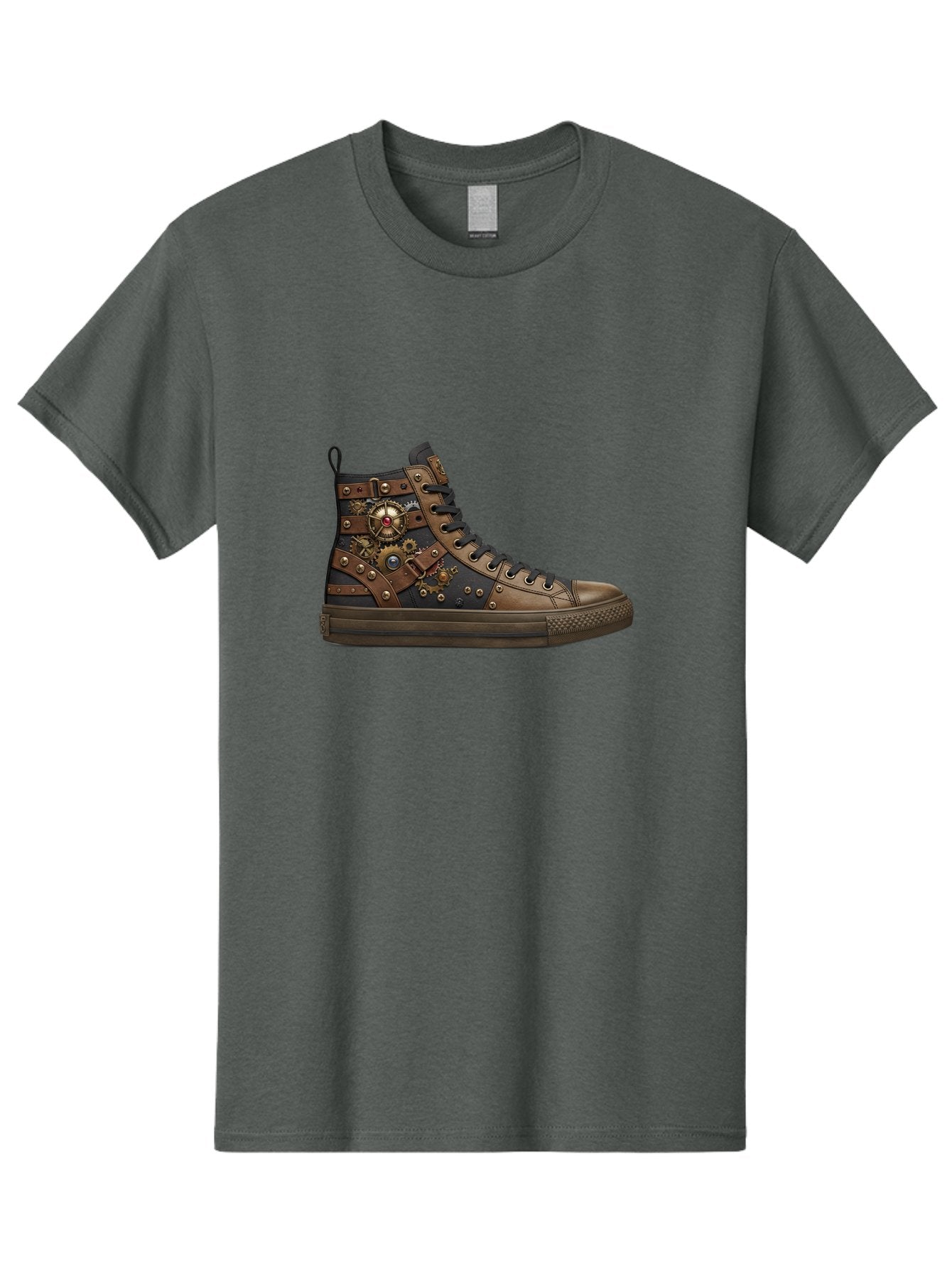 Steampunk-Sneaker Men'S Graphic Tee, 100% Cotton, Comfortable Casual Summer Wear, Machine Washable, Steampunk Fashion, High-Top Sneaker, Leather Accents, Industrial Design, Gear Details, Metal Rivets, Bold Style, Edgy Look, Unique Footwear Bab463
