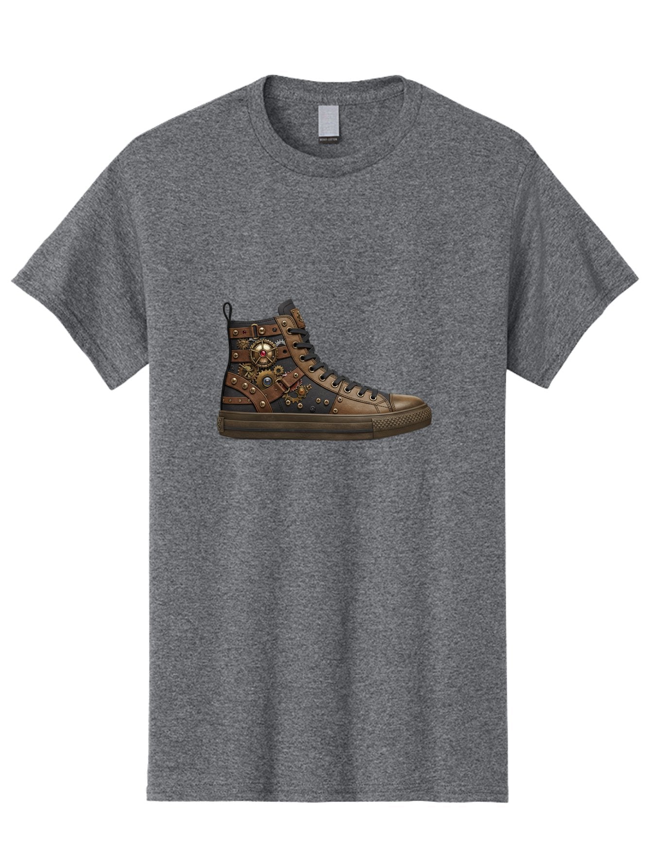 Steampunk-Sneaker Men'S Graphic Tee, 100% Cotton, Comfortable Casual Summer Wear, Machine Washable, Steampunk Fashion, High-Top Sneaker, Leather Accents, Industrial Design, Gear Details, Metal Rivets, Bold Style, Edgy Look, Unique Footwear Bab463 6