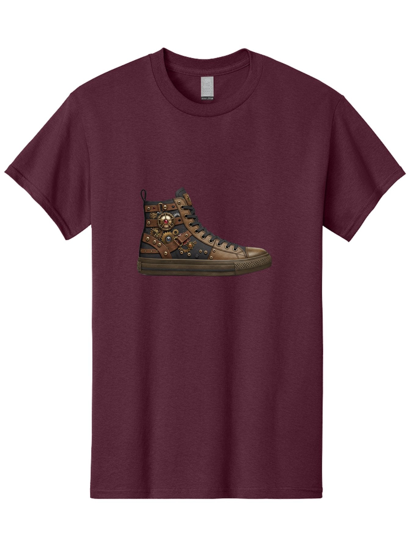 Steampunk-Sneaker Men'S Graphic Tee, 100% Cotton, Comfortable Casual Summer Wear, Machine Washable, Steampunk Fashion, High-Top Sneaker, Leather Accents, Industrial Design, Gear Details, Metal Rivets, Bold Style, Edgy Look, Unique Footwear Bab463 3