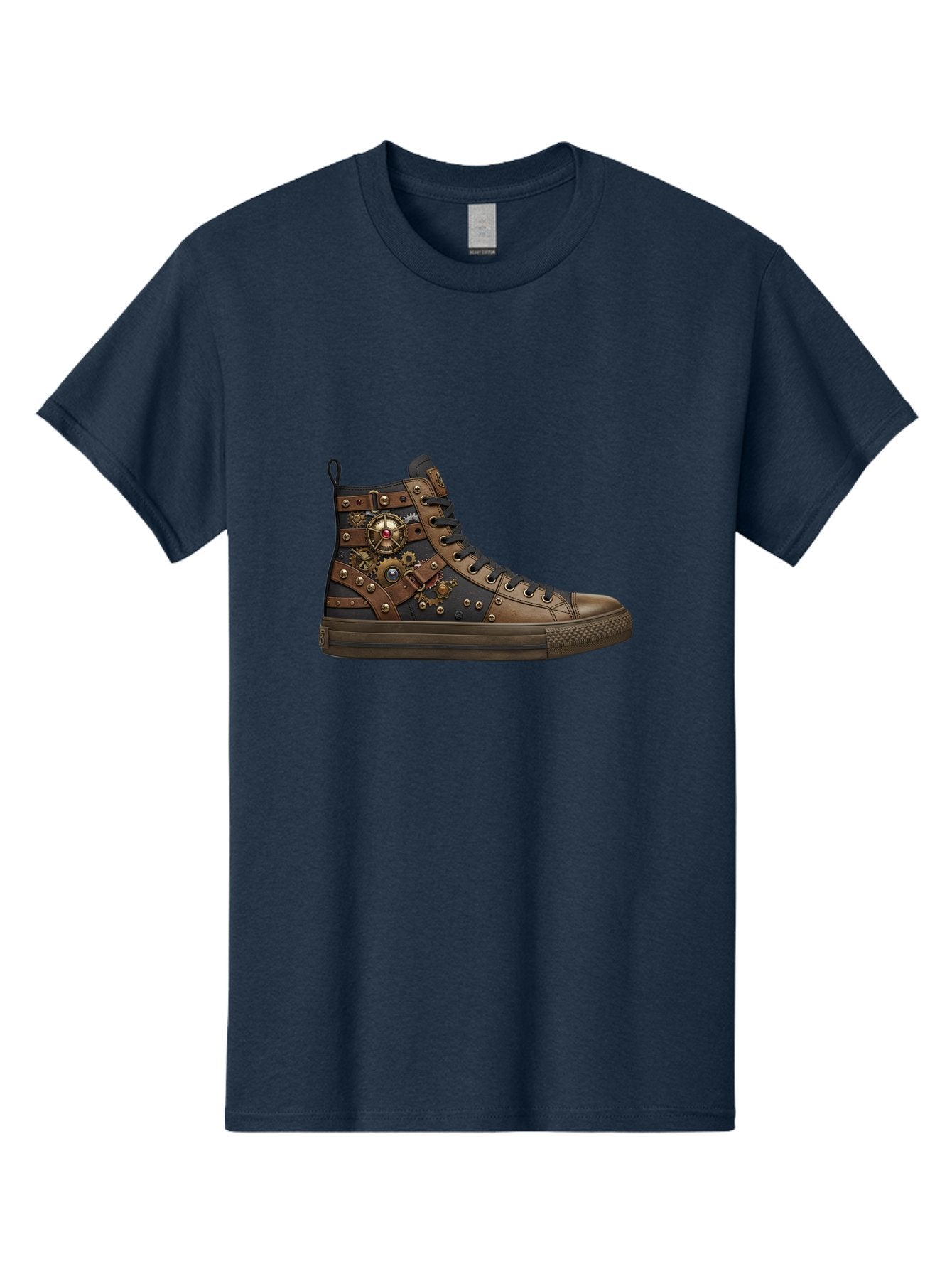 Steampunk-Sneaker Men'S Graphic Tee, 100% Cotton, Comfortable Casual Summer Wear, Machine Washable, Steampunk Fashion, High-Top Sneaker, Leather Accents, Industrial Design, Gear Details, Metal Rivets, Bold Style, Edgy Look, Unique Footwear Bab463 9