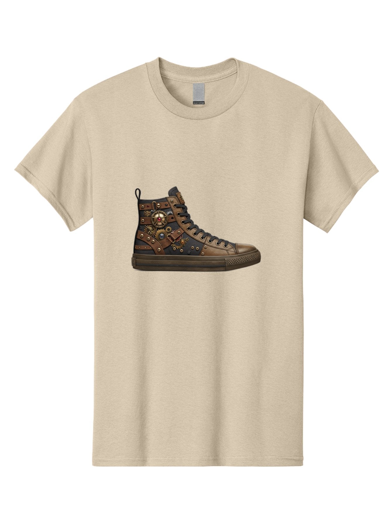 Steampunk-Sneaker Men'S Graphic Tee, 100% Cotton, Comfortable Casual Summer Wear, Machine Washable, Steampunk Fashion, High-Top Sneaker, Leather Accents, Industrial Design, Gear Details, Metal Rivets, Bold Style, Edgy Look, Unique Footwear Bab463 8