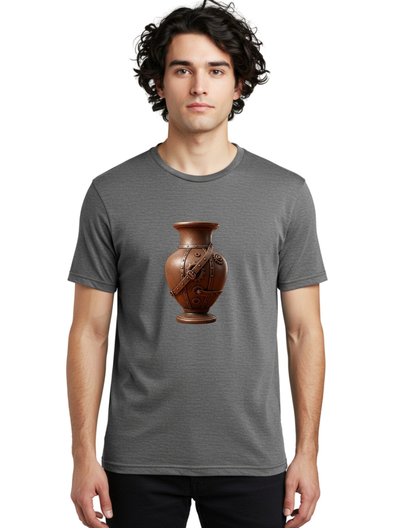 Steampunk-Vase Men'S Graphic Tee, 100% Cotton, Comfortable Casual Summer Wear, Machine Washable, Steampunk Style Vase, Antique Bronze Finish, Metallic Straps, Gear Mechanisms, Industrial Chic, Vintage Decor, Unique Art Piece, Bab464 29