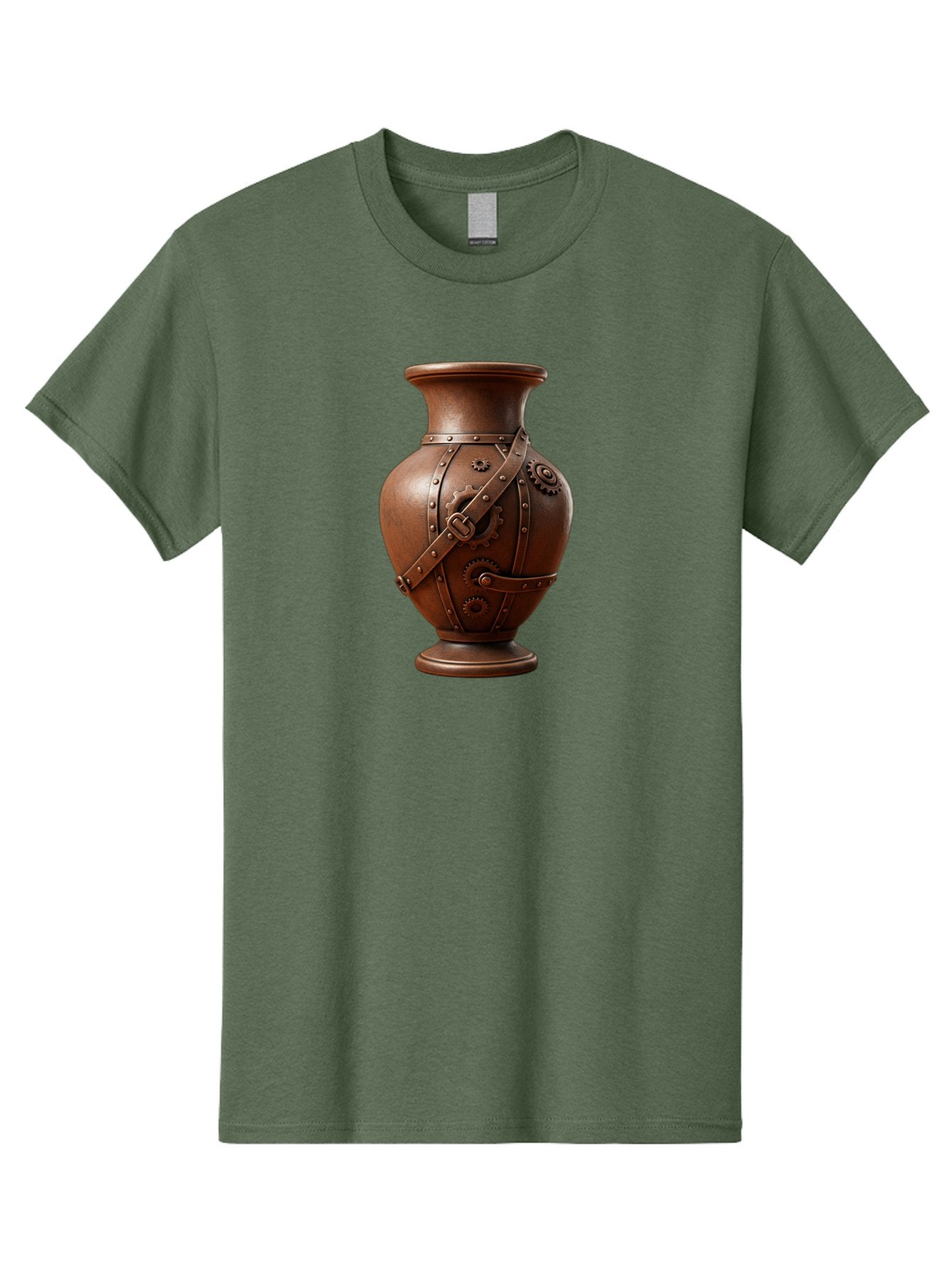 Steampunk-Vase Men'S Graphic Tee, 100% Cotton, Comfortable Casual Summer Wear, Machine Washable, Steampunk Style Vase, Antique Bronze Finish, Metallic Straps, Gear Mechanisms, Industrial Chic, Vintage Decor, Unique Art Piece, Bab464