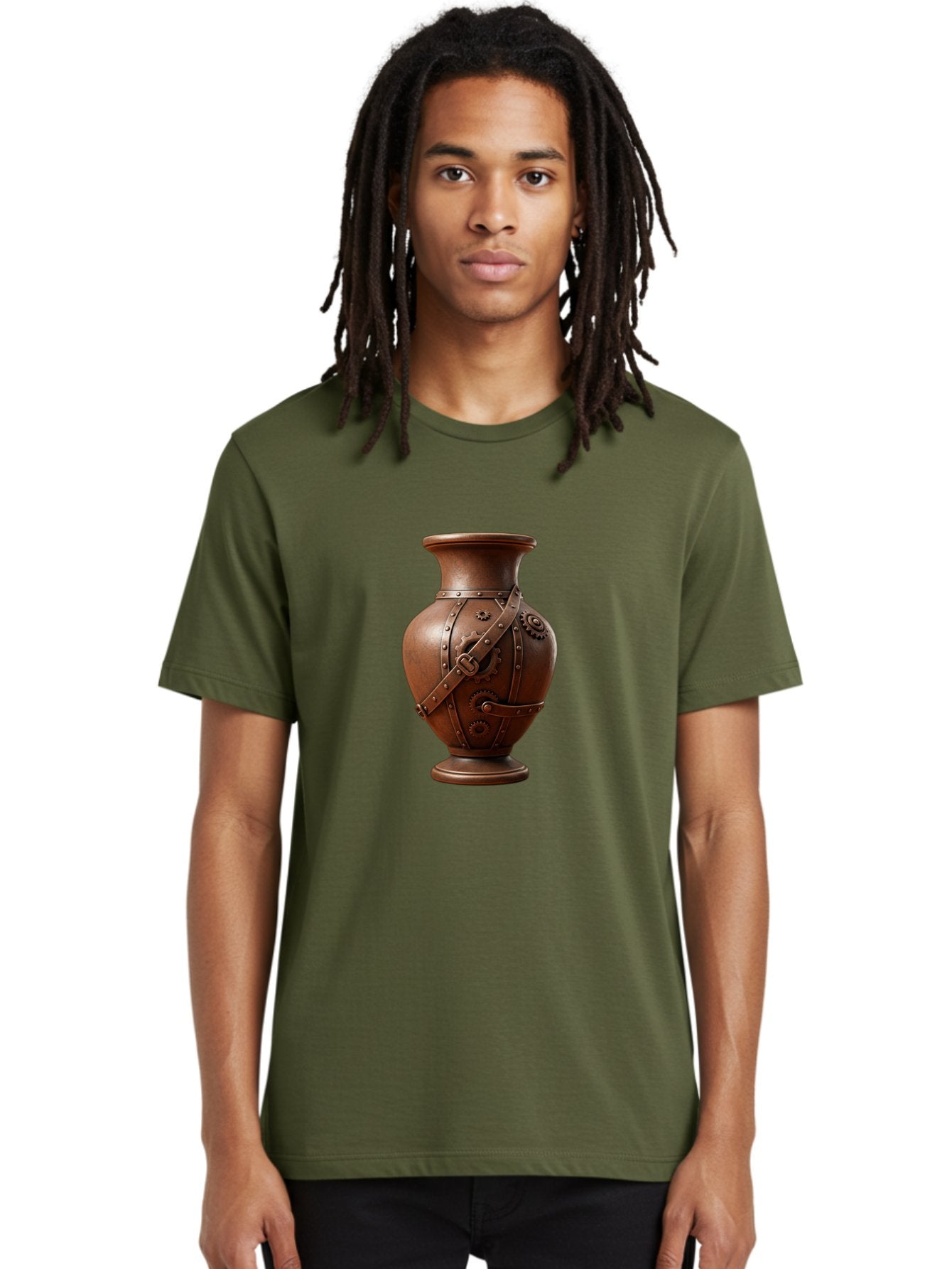 Steampunk-Vase Men'S Graphic Tee, 100% Cotton, Comfortable Casual Summer Wear, Machine Washable, Steampunk Style Vase, Antique Bronze Finish, Metallic Straps, Gear Mechanisms, Industrial Chic, Vintage Decor, Unique Art Piece, Bab464 21