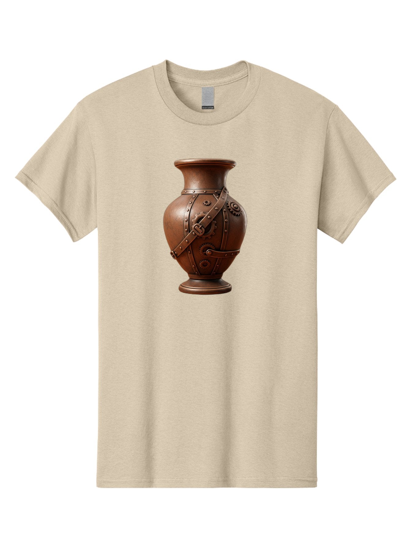 Steampunk-Vase Men'S Graphic Tee, 100% Cotton, Comfortable Casual Summer Wear, Machine Washable, Steampunk Style Vase, Antique Bronze Finish, Metallic Straps, Gear Mechanisms, Industrial Chic, Vintage Decor, Unique Art Piece, Bab464 12