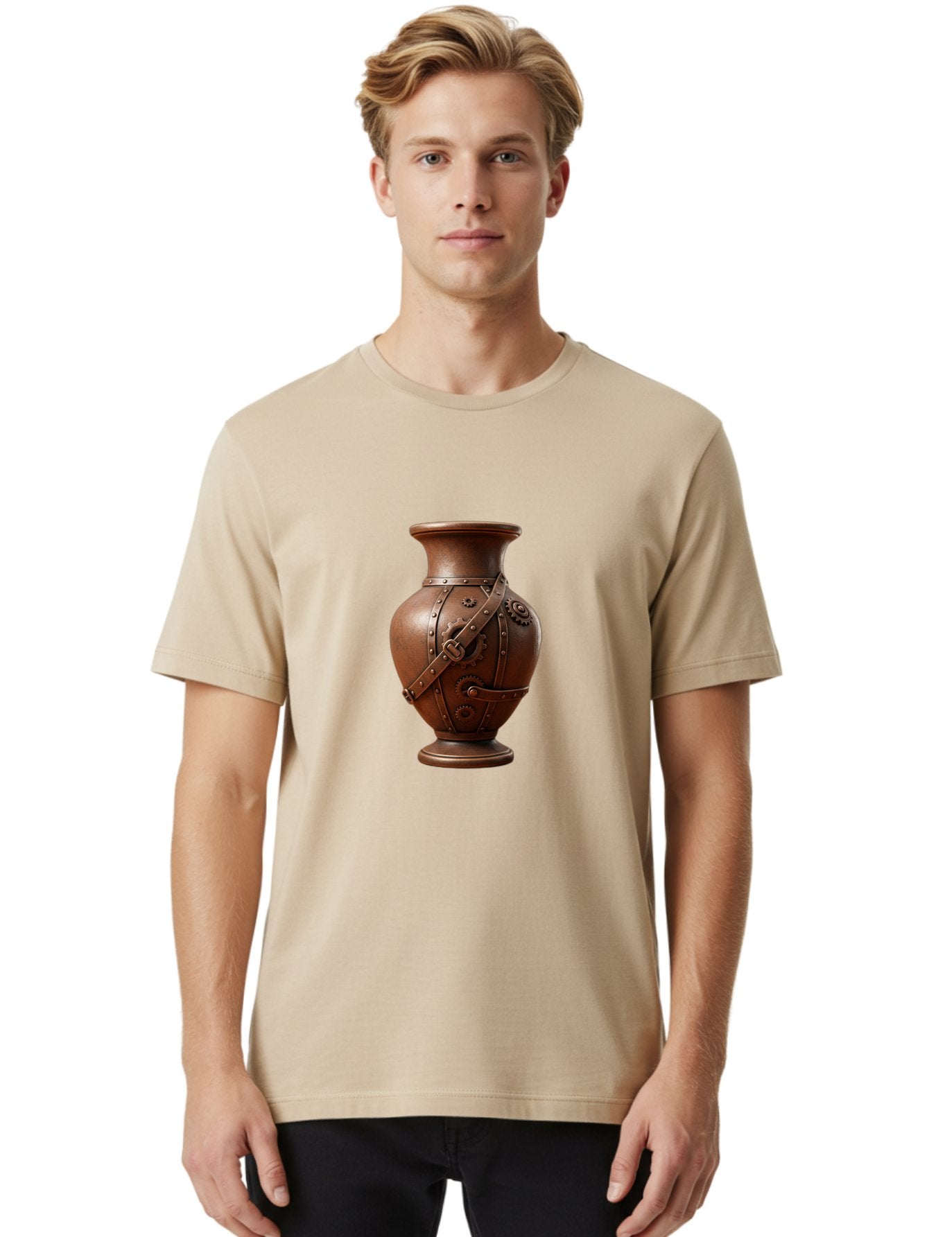 Steampunk-Vase Men'S Graphic Tee, 100% Cotton, Comfortable Casual Summer Wear, Machine Washable, Steampunk Style Vase, Antique Bronze Finish, Metallic Straps, Gear Mechanisms, Industrial Chic, Vintage Decor, Unique Art Piece, Bab464 28