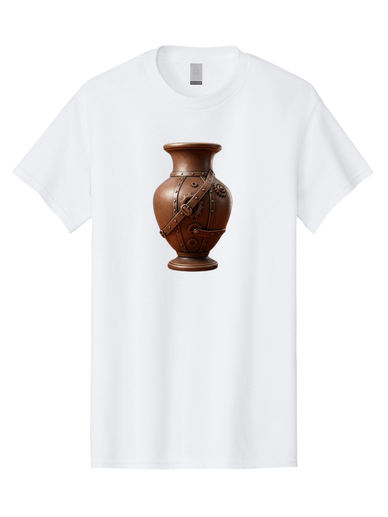 Steampunk-Vase Men'S Graphic Tee, 100% Cotton, Comfortable Casual Summer Wear, Machine Washable, Steampunk Style Vase, Antique Bronze Finish, Metallic Straps, Gear Mechanisms, Industrial Chic, Vintage Decor, Unique Art Piece, Bab464 3