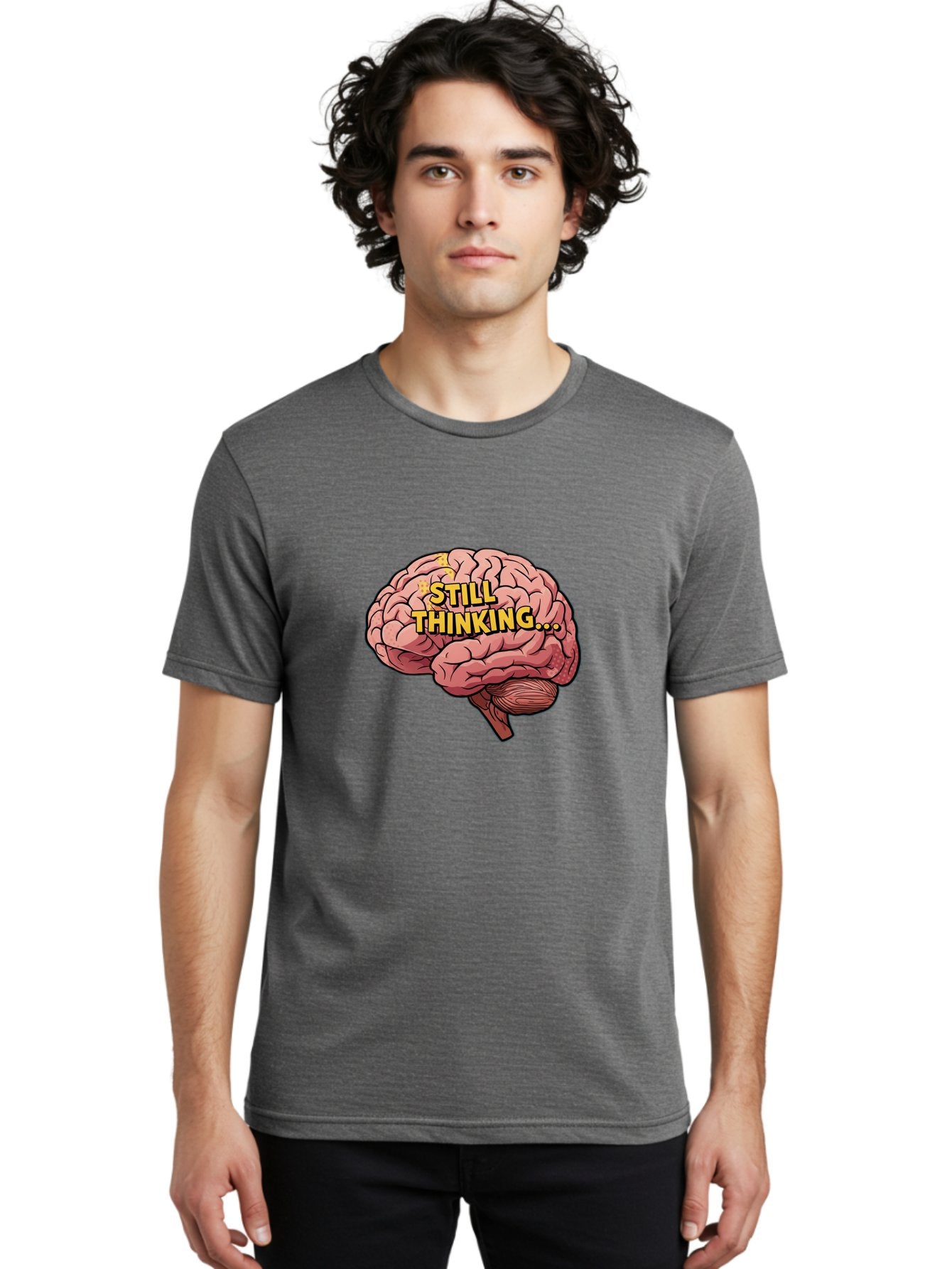Still-Thinking-1 Men'S Graphic Tee, 100% Cotton, Comfortable Casual Summer Wear, Machine Washable, Human Brain, Thinking Process, Cognitive Function, Problem Solving, Mental Activity, Still Thinking, Cartoon Brain, Neuroscience, Bab465 30