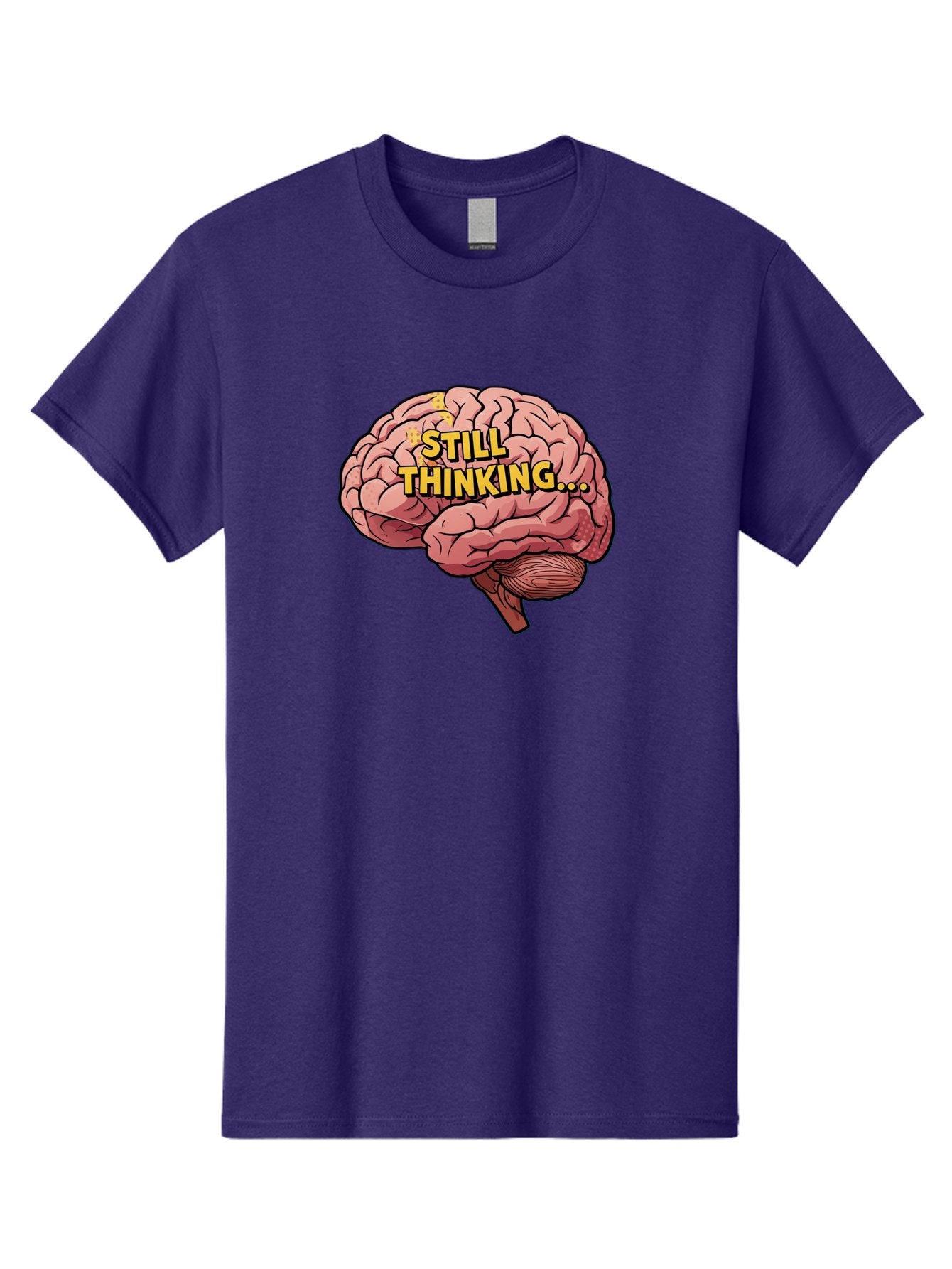 Still-Thinking-1 Men'S Graphic Tee, 100% Cotton, Comfortable Casual Summer Wear, Machine Washable, Human Brain, Thinking Process, Cognitive Function, Problem Solving, Mental Activity, Still Thinking, Cartoon Brain, Neuroscience, Bab465
