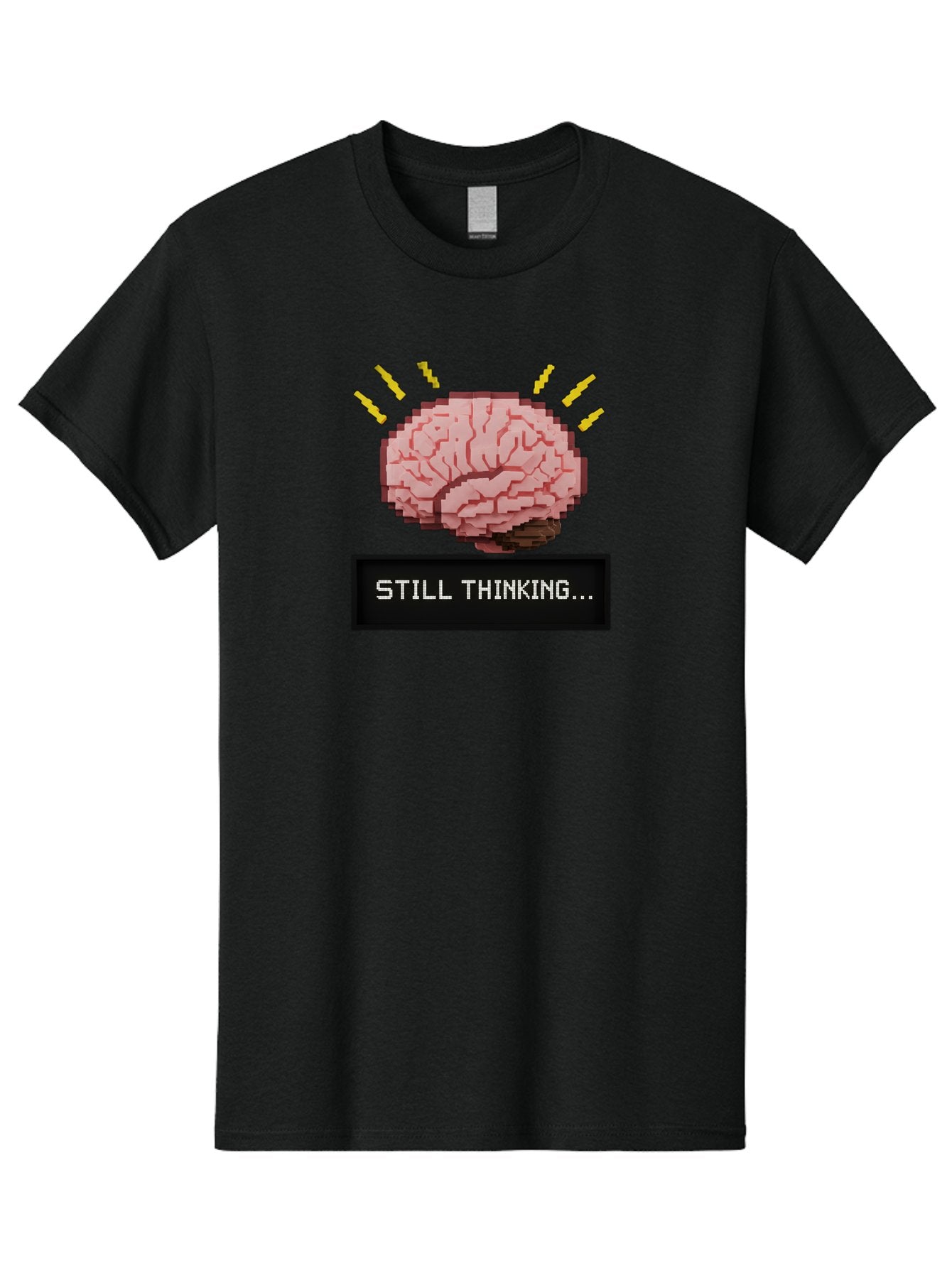 Still-Thinking-2 Men'S Graphic Tee, 100% Cotton, Comfortable Casual Summer Wear, Machine Washable, Pixel Art Brain, Thinking Face, Deep Thought, Problem Solving, Cognitive Function, Brain Activity, Still Thinking, Creative Thinking, Bab466
