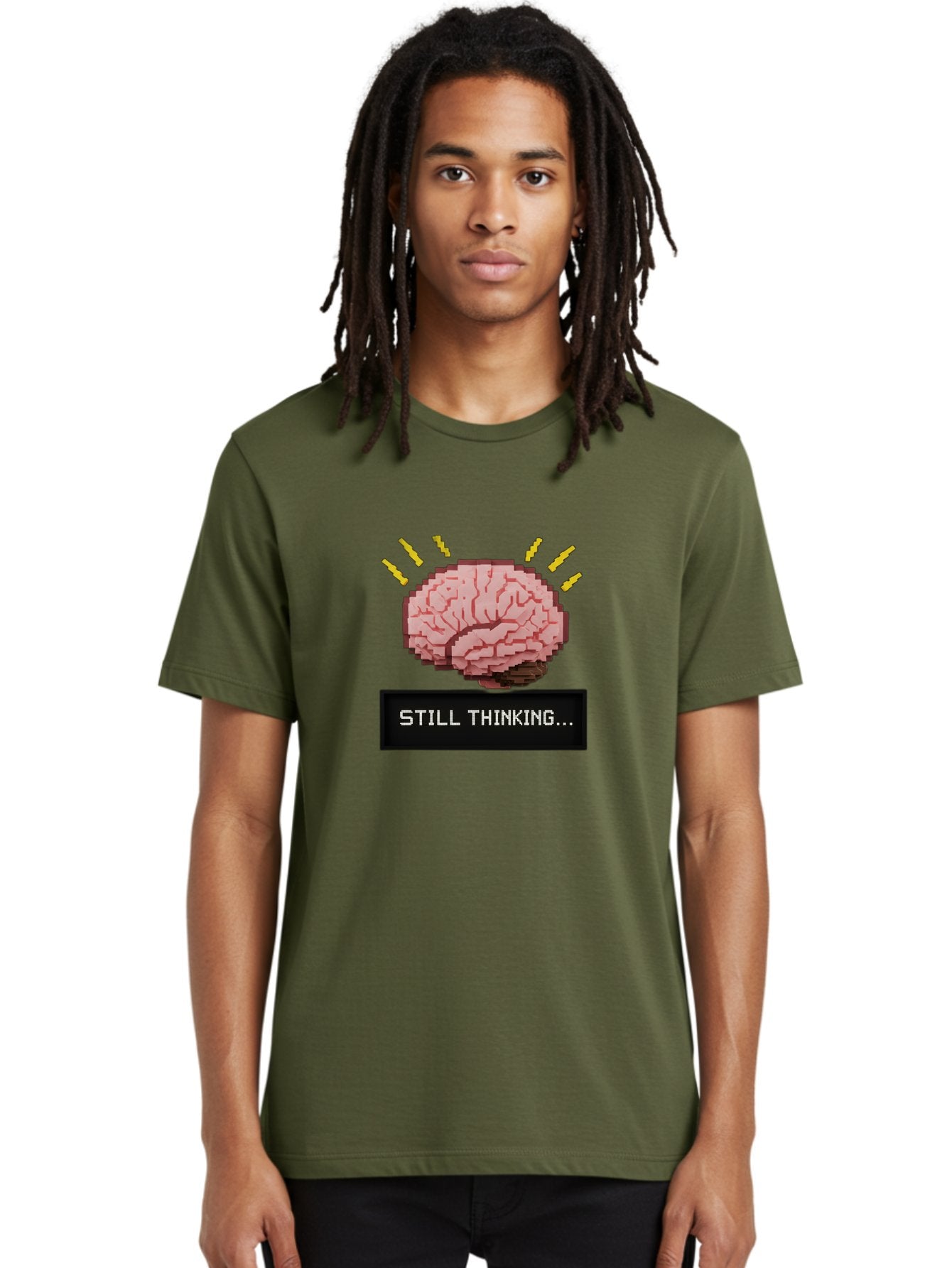 Still-Thinking-2 Men'S Graphic Tee, 100% Cotton, Comfortable Casual Summer Wear, Machine Washable, Pixel Art Brain, Thinking Face, Deep Thought, Problem Solving, Cognitive Function, Brain Activity, Still Thinking, Creative Thinking, Bab466 28