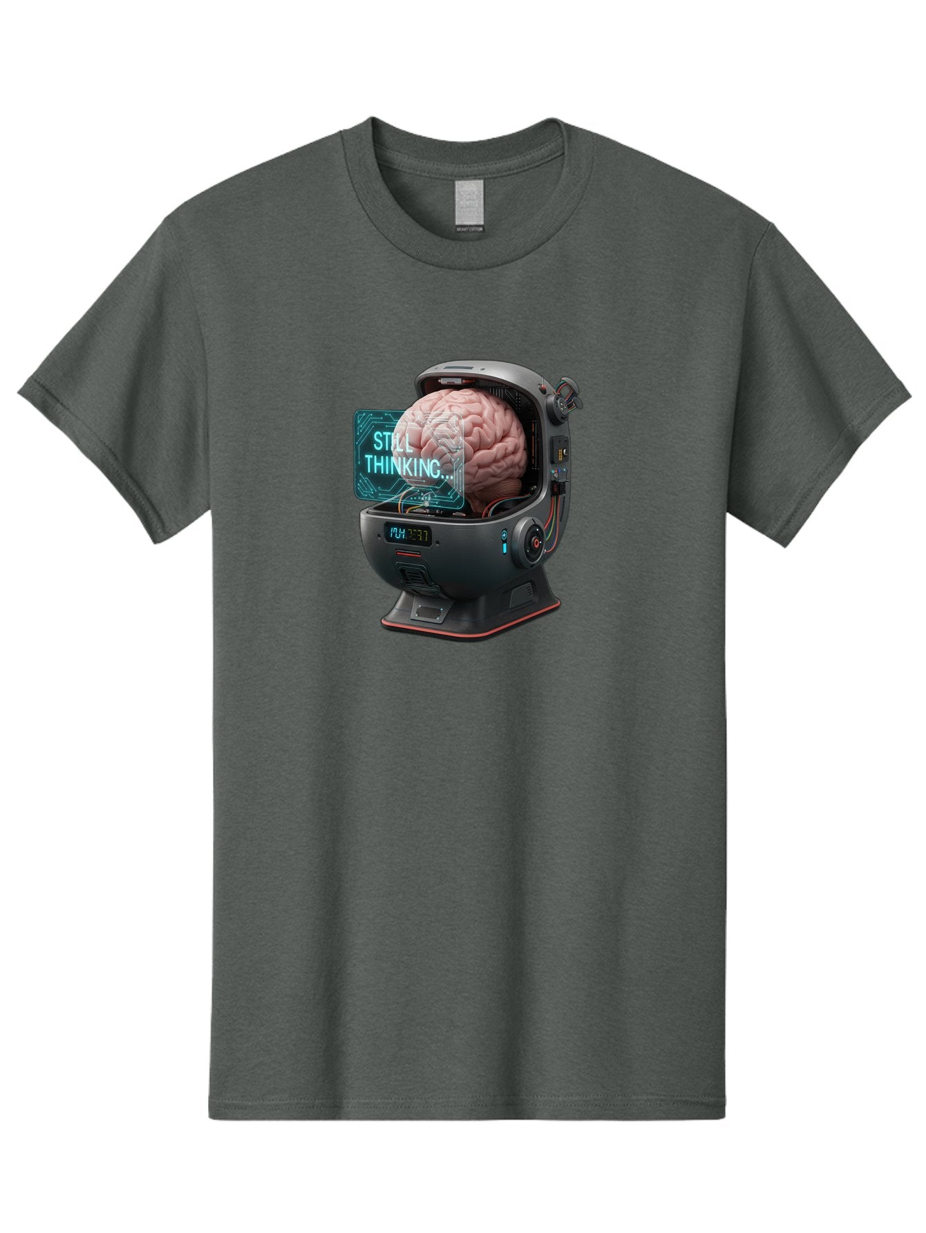 Still-Thinking-3 Men'S Graphic Tee, 100% Cotton, Comfortable Casual Summer Wear, Machine Washable, Human Brain In Sci-Fi Machine, Artificial Intelligence Concept, Futuristic Technology, Brain Activity, Still Thinking Message, Bab467 13