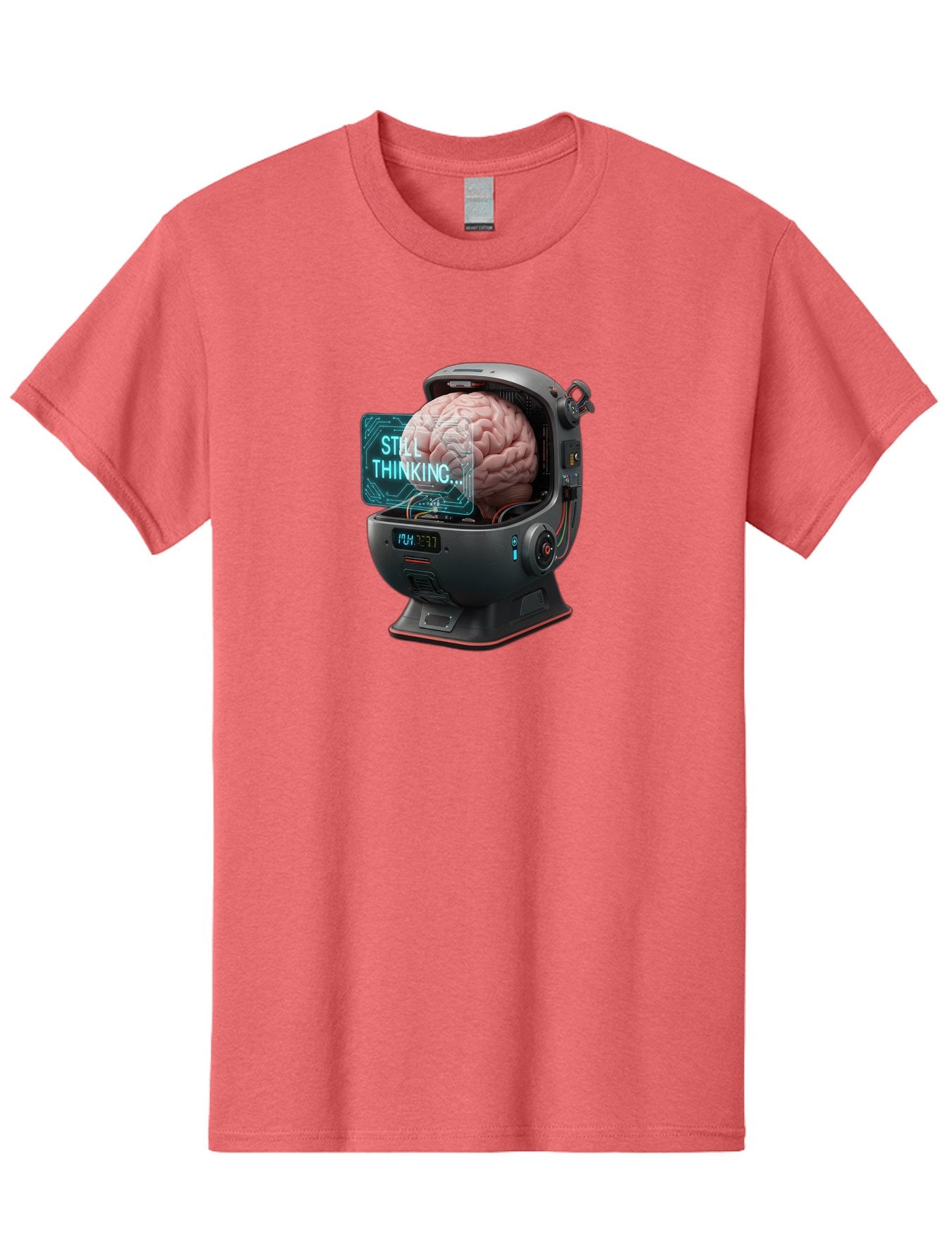Still-Thinking-3 Men'S Graphic Tee, 100% Cotton, Comfortable Casual Summer Wear, Machine Washable, Human Brain In Sci-Fi Machine, Artificial Intelligence Concept, Futuristic Technology, Brain Activity, Still Thinking Message, Bab467 15