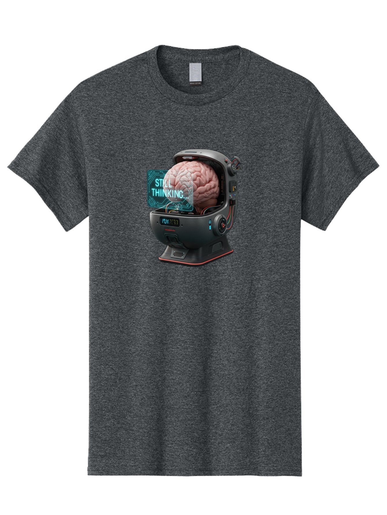 Still-Thinking-3 Men'S Graphic Tee, 100% Cotton, Comfortable Casual Summer Wear, Machine Washable, Human Brain In Sci-Fi Machine, Artificial Intelligence Concept, Futuristic Technology, Brain Activity, Still Thinking Message, Bab467 5