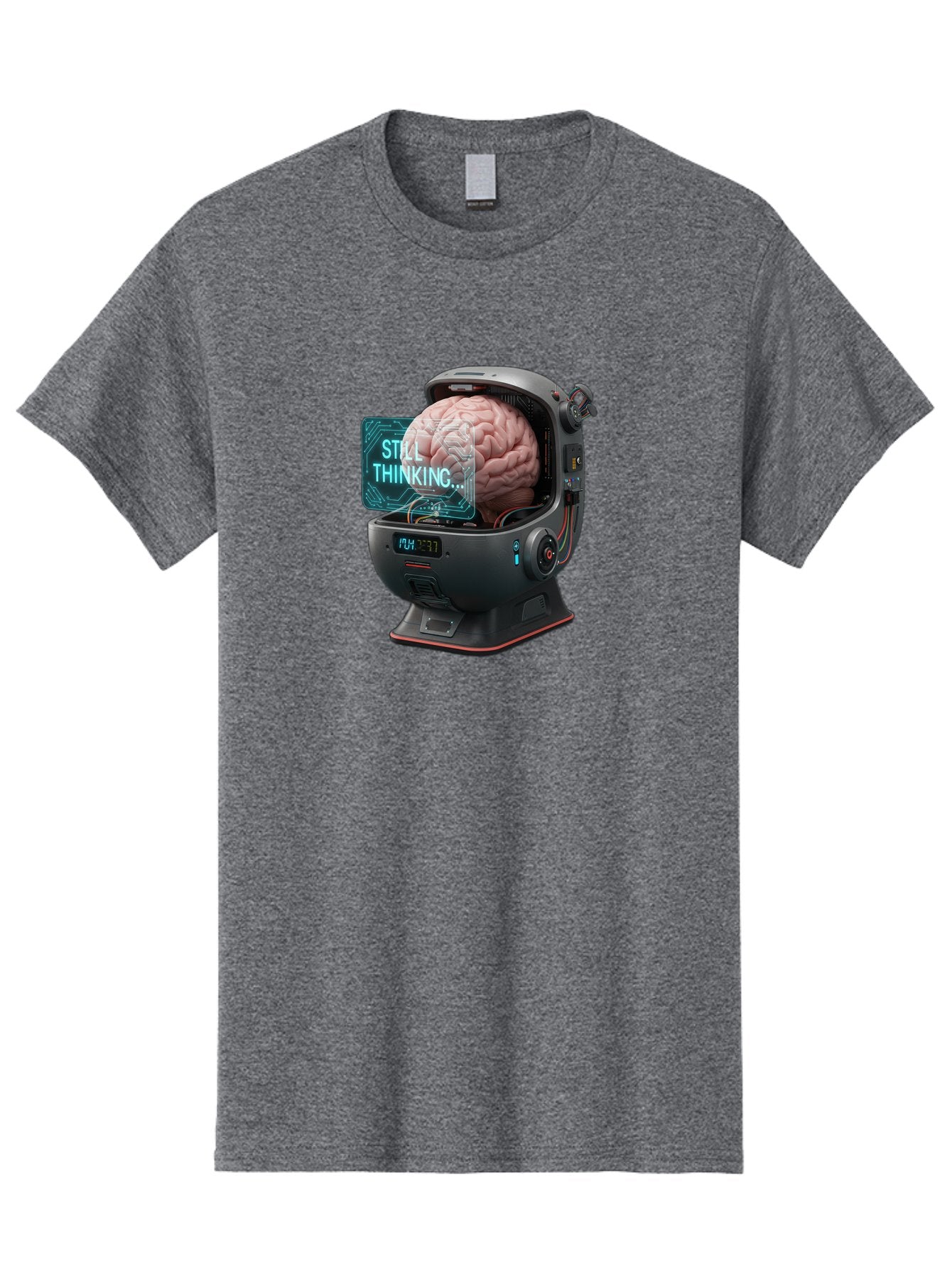 Still-Thinking-3 Men'S Graphic Tee, 100% Cotton, Comfortable Casual Summer Wear, Machine Washable, Human Brain In Sci-Fi Machine, Artificial Intelligence Concept, Futuristic Technology, Brain Activity, Still Thinking Message, Bab467 11