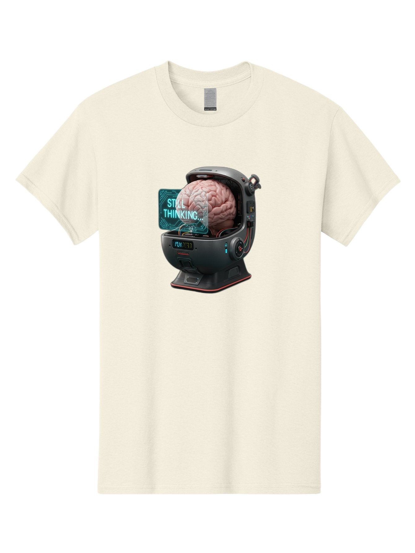 Still-Thinking-3 Men'S Graphic Tee, 100% Cotton, Comfortable Casual Summer Wear, Machine Washable, Human Brain In Sci-Fi Machine, Artificial Intelligence Concept, Futuristic Technology, Brain Activity, Still Thinking Message, Bab467 10