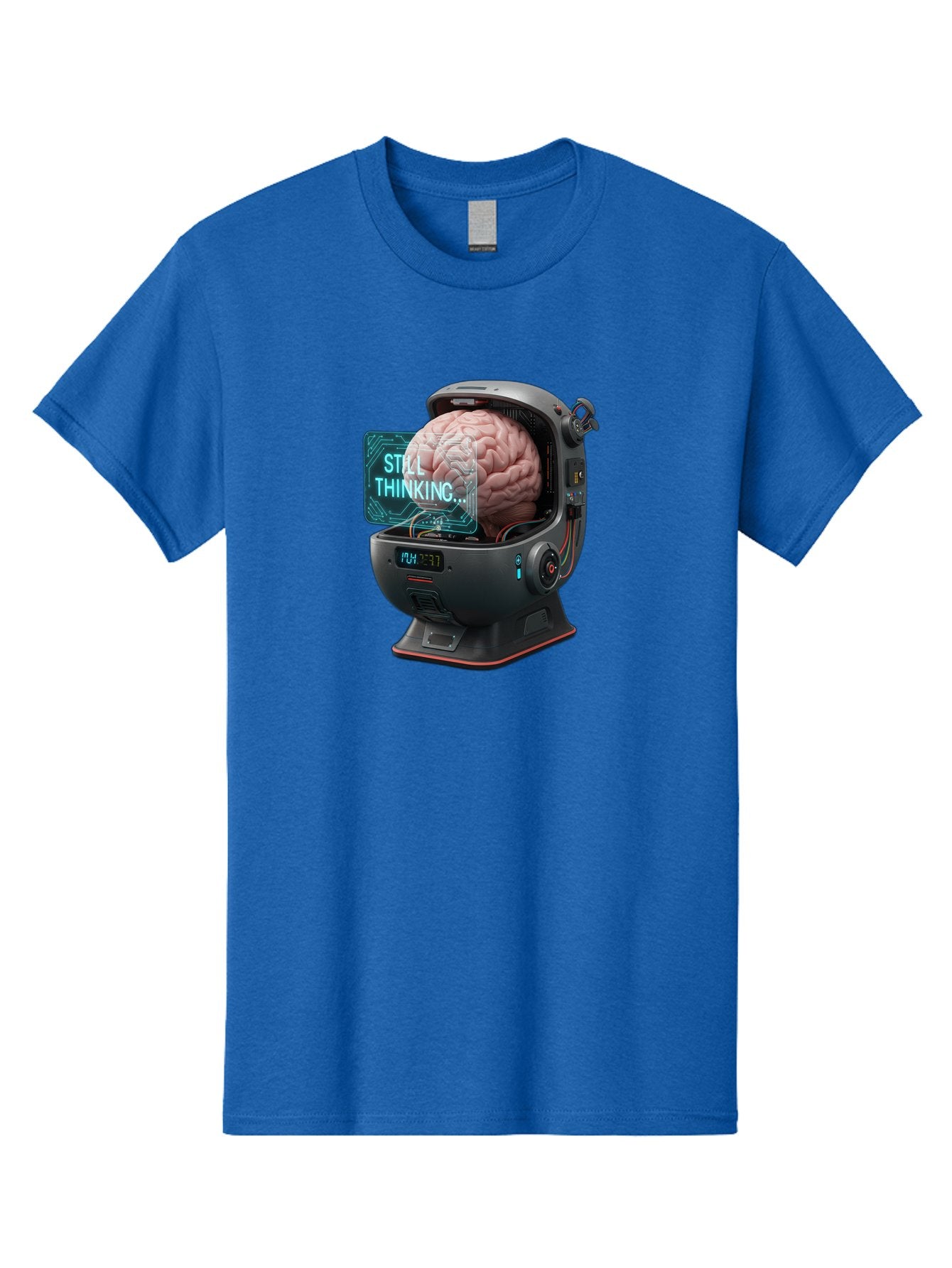 Still-Thinking-3 Men'S Graphic Tee, 100% Cotton, Comfortable Casual Summer Wear, Machine Washable, Human Brain In Sci-Fi Machine, Artificial Intelligence Concept, Futuristic Technology, Brain Activity, Still Thinking Message, Bab467