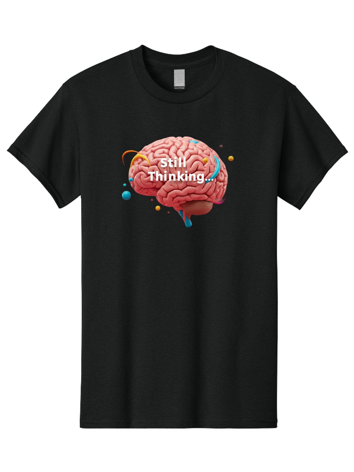 Still-Thinking-Brain-1 Men'S Graphic Tee, 100% Cotton, Comfortable Casual Summer Wear, Machine Washable, Human Brain, Creative Thinking, Abstract Shapes, Colorful Orbs, Idea Generation, Problem-Solving, Cognitive Process, Brainstorming, Bab468 15