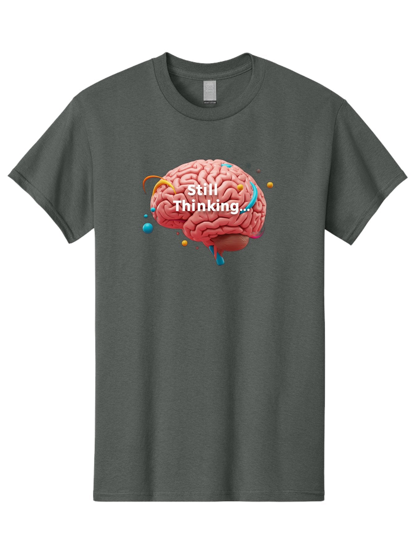 Still-Thinking-Brain-1 Men'S Graphic Tee, 100% Cotton, Comfortable Casual Summer Wear, Machine Washable, Human Brain, Creative Thinking, Abstract Shapes, Colorful Orbs, Idea Generation, Problem-Solving, Cognitive Process, Brainstorming, Bab468 11