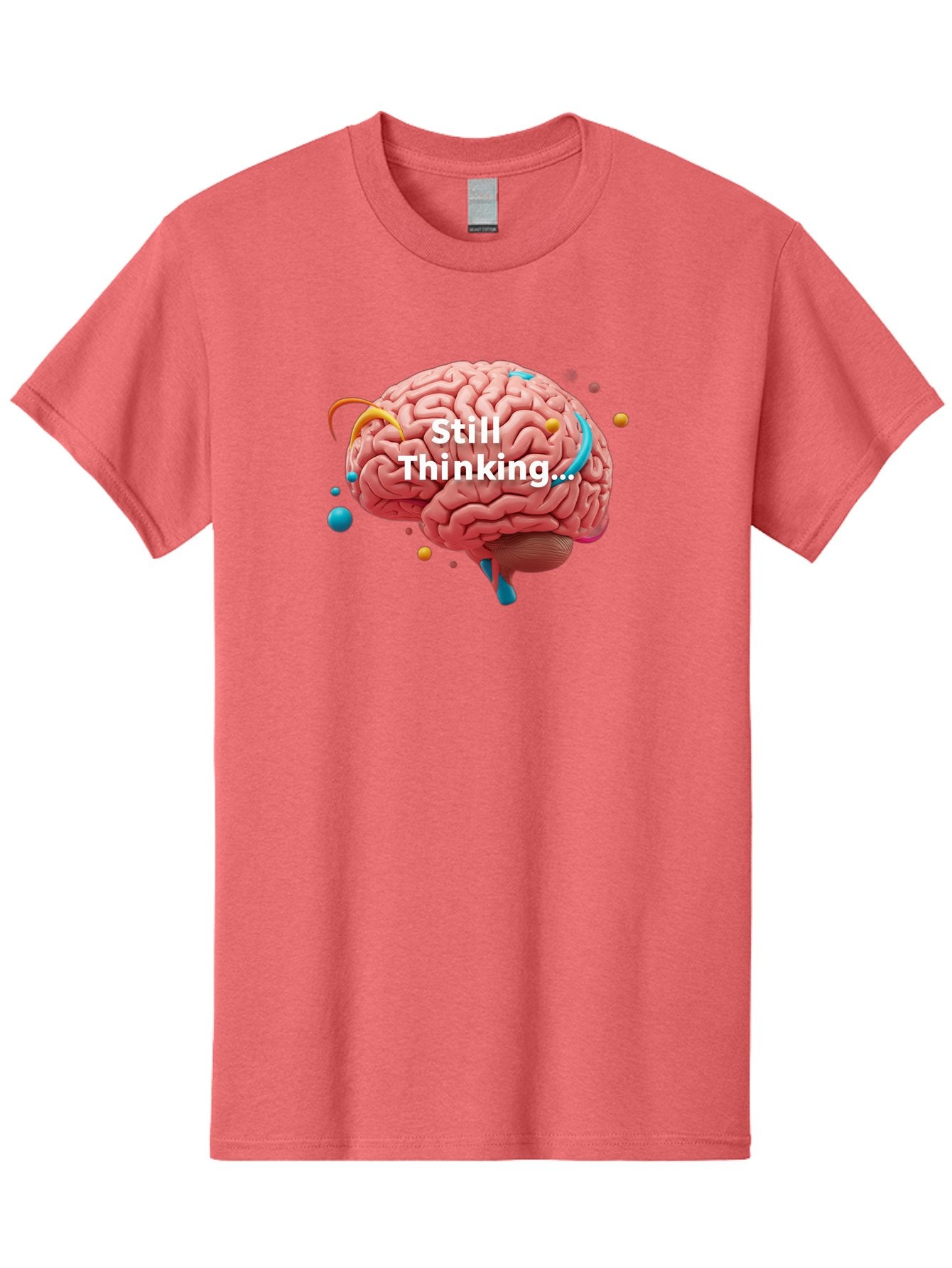 Still-Thinking-Brain-1 Men'S Graphic Tee, 100% Cotton, Comfortable Casual Summer Wear, Machine Washable, Human Brain, Creative Thinking, Abstract Shapes, Colorful Orbs, Idea Generation, Problem-Solving, Cognitive Process, Brainstorming, Bab468 5