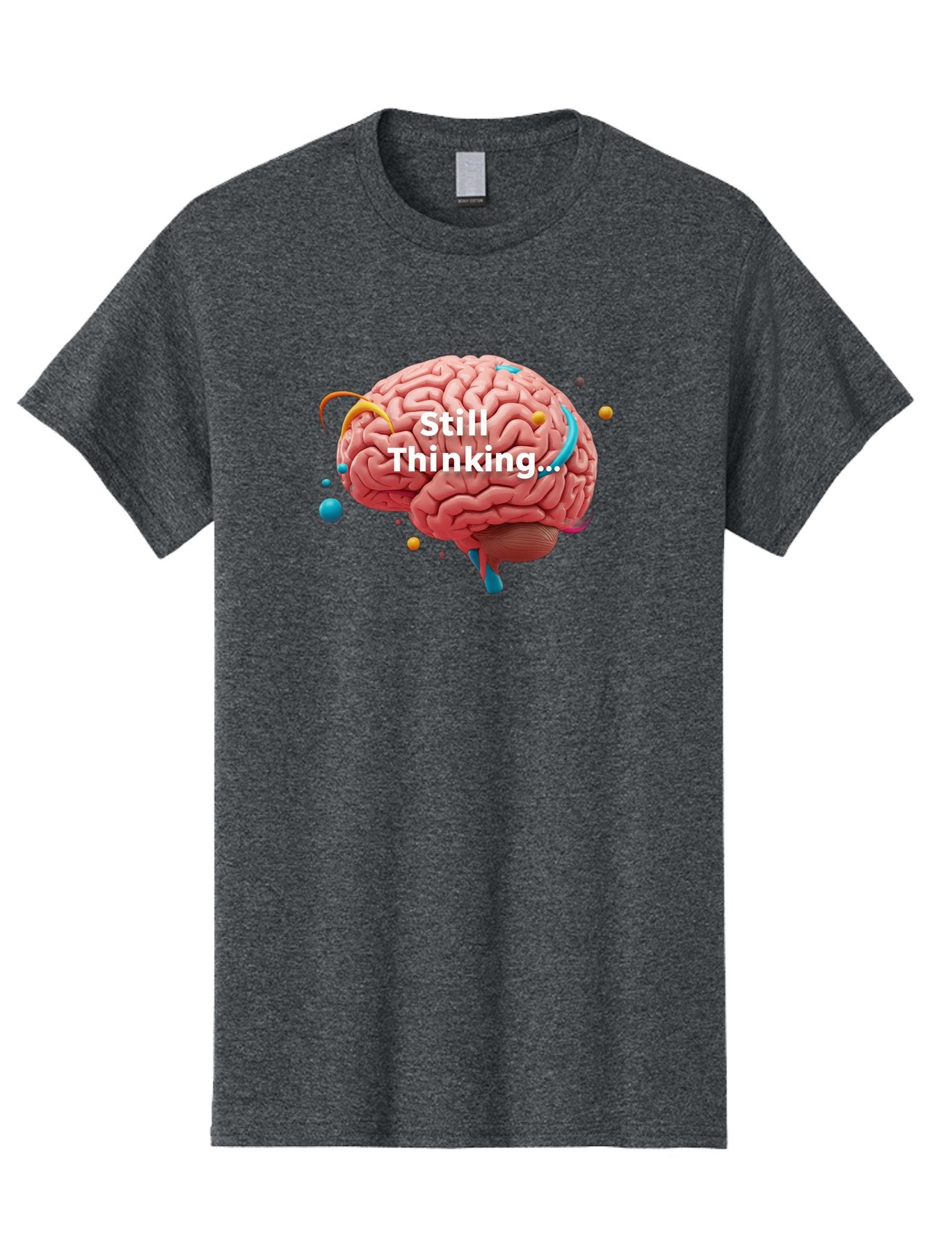 Still-Thinking-Brain-1 Men'S Graphic Tee, 100% Cotton, Comfortable Casual Summer Wear, Machine Washable, Human Brain, Creative Thinking, Abstract Shapes, Colorful Orbs, Idea Generation, Problem-Solving, Cognitive Process, Brainstorming, Bab468 3