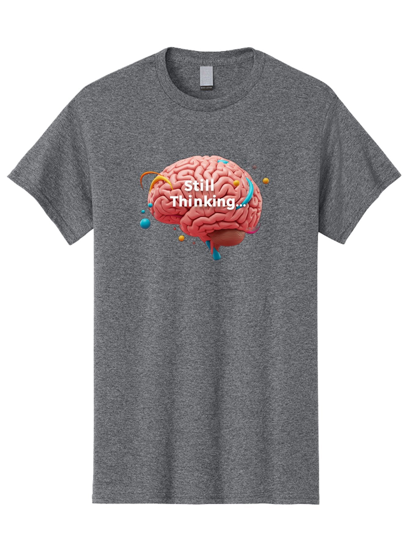 Still-Thinking-Brain-1 Men'S Graphic Tee, 100% Cotton, Comfortable Casual Summer Wear, Machine Washable, Human Brain, Creative Thinking, Abstract Shapes, Colorful Orbs, Idea Generation, Problem-Solving, Cognitive Process, Brainstorming, Bab468 13
