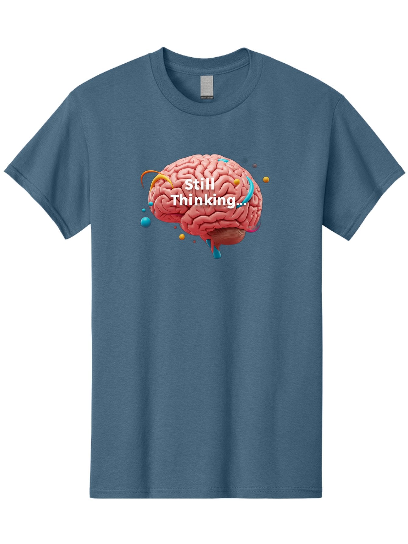 Still-Thinking-Brain-1 Men'S Graphic Tee, 100% Cotton, Comfortable Casual Summer Wear, Machine Washable, Human Brain, Creative Thinking, Abstract Shapes, Colorful Orbs, Idea Generation, Problem-Solving, Cognitive Process, Brainstorming, Bab468