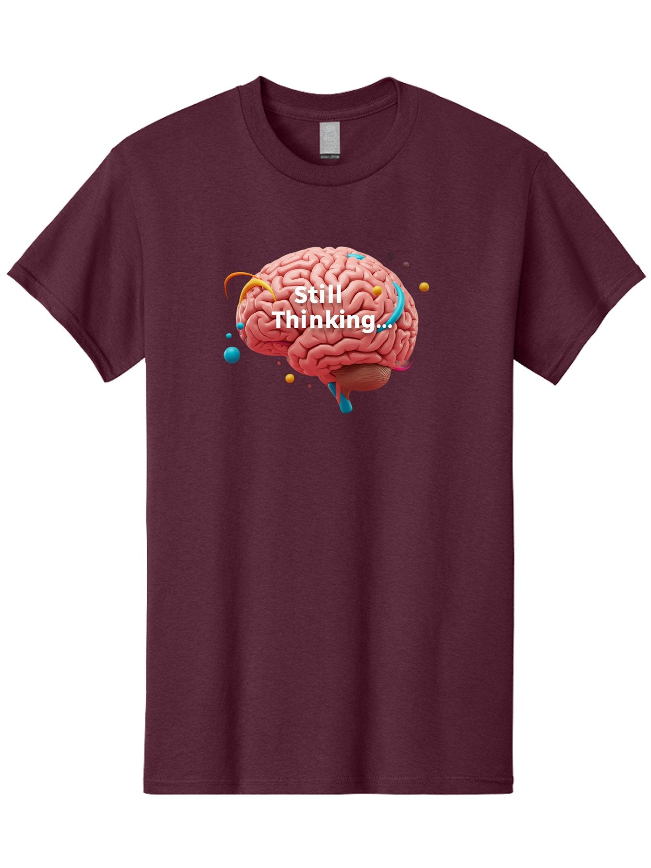 Still-Thinking-Brain-1 Men'S Graphic Tee, 100% Cotton, Comfortable Casual Summer Wear, Machine Washable, Human Brain, Creative Thinking, Abstract Shapes, Colorful Orbs, Idea Generation, Problem-Solving, Cognitive Process, Brainstorming, Bab468 8