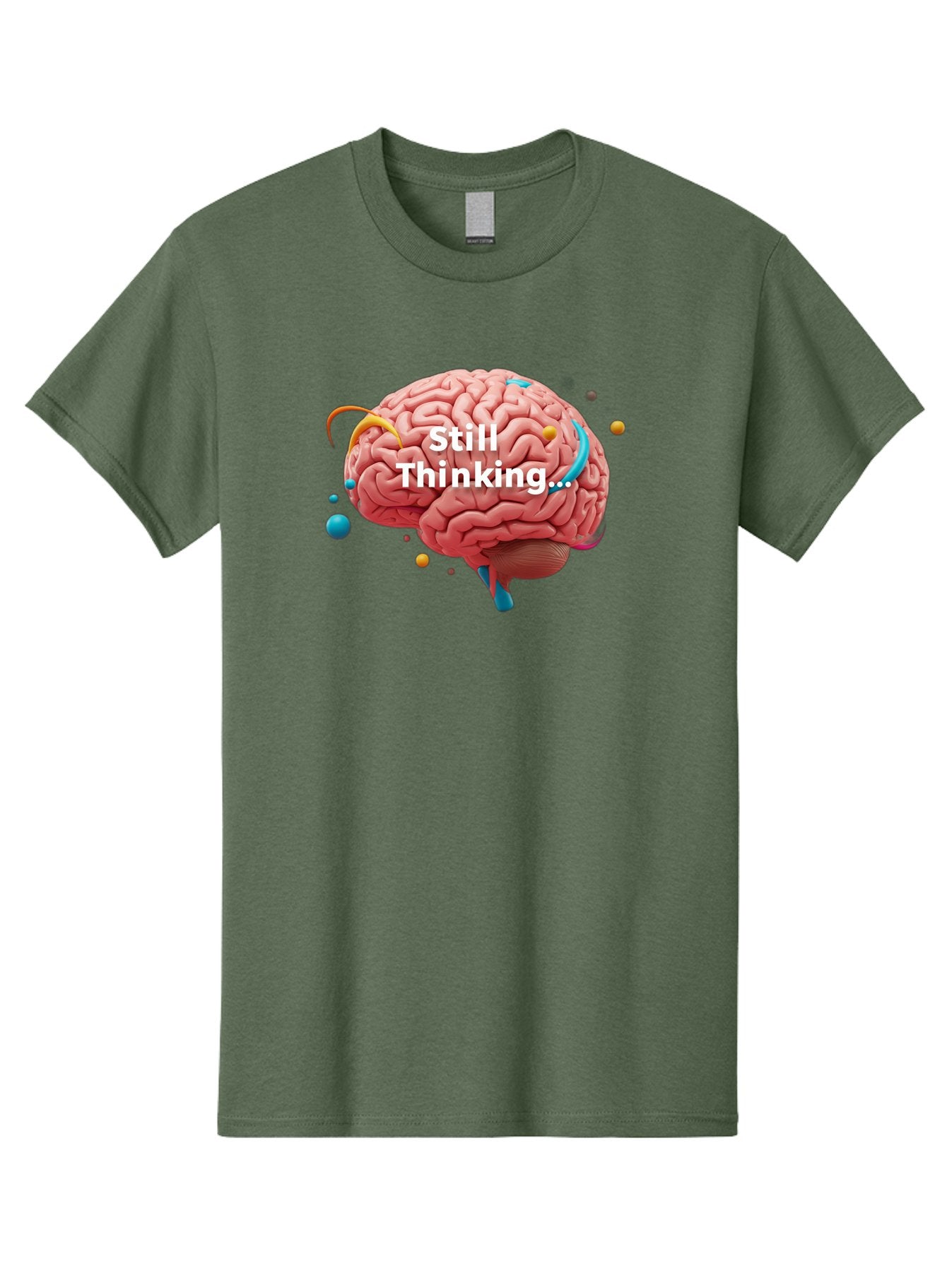Still-Thinking-Brain-1 Men'S Graphic Tee, 100% Cotton, Comfortable Casual Summer Wear, Machine Washable, Human Brain, Creative Thinking, Abstract Shapes, Colorful Orbs, Idea Generation, Problem-Solving, Cognitive Process, Brainstorming, Bab468 10