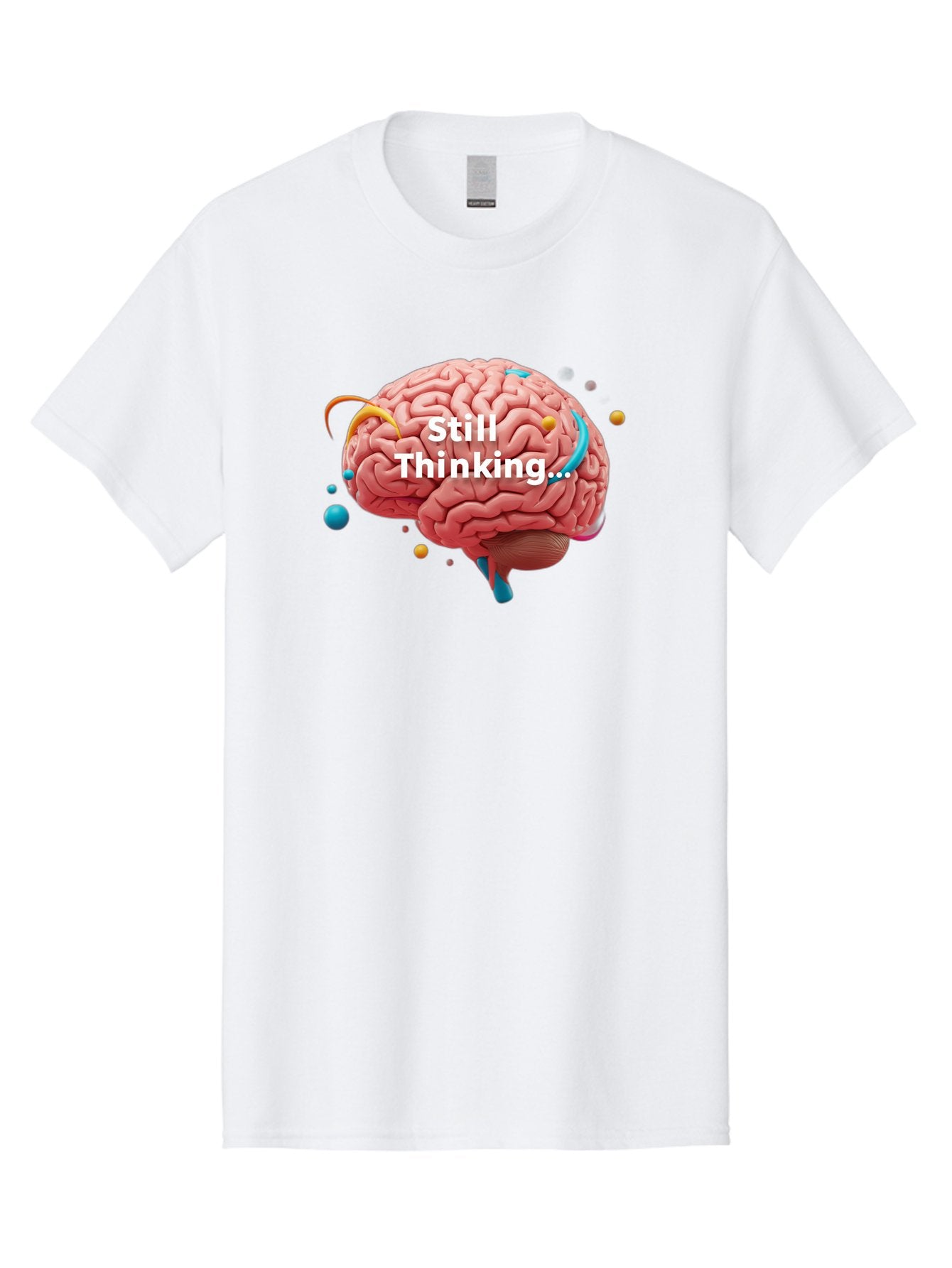 Still-Thinking-Brain-1 Men'S Graphic Tee, 100% Cotton, Comfortable Casual Summer Wear, Machine Washable, Human Brain, Creative Thinking, Abstract Shapes, Colorful Orbs, Idea Generation, Problem-Solving, Cognitive Process, Brainstorming, Bab468 4