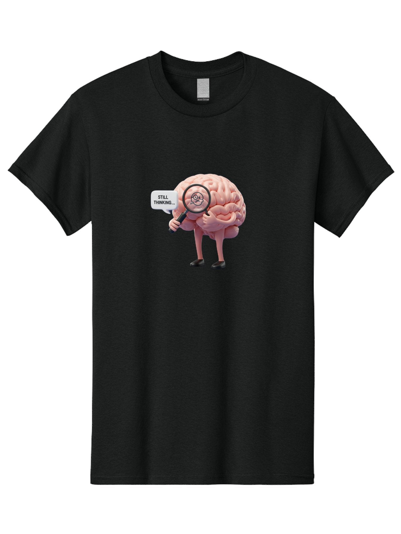 Still-Thinking-Brain-3 Men'S Graphic Tee, 100% Cotton, Comfortable Casual Summer Wear, Machine Washable, Human Brain Character, Deep Thinking, Problem Solving, Brain Analysis, Magnifying Glass, Thought Process, Cognitive Function, Bab470 8