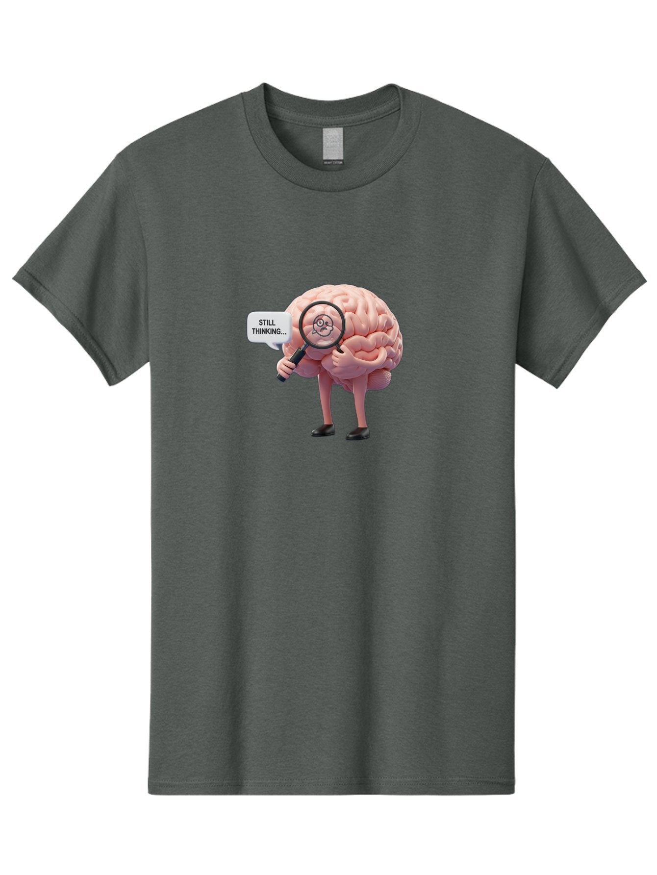 Still-Thinking-Brain-3 Men'S Graphic Tee, 100% Cotton, Comfortable Casual Summer Wear, Machine Washable, Human Brain Character, Deep Thinking, Problem Solving, Brain Analysis, Magnifying Glass, Thought Process, Cognitive Function, Bab470