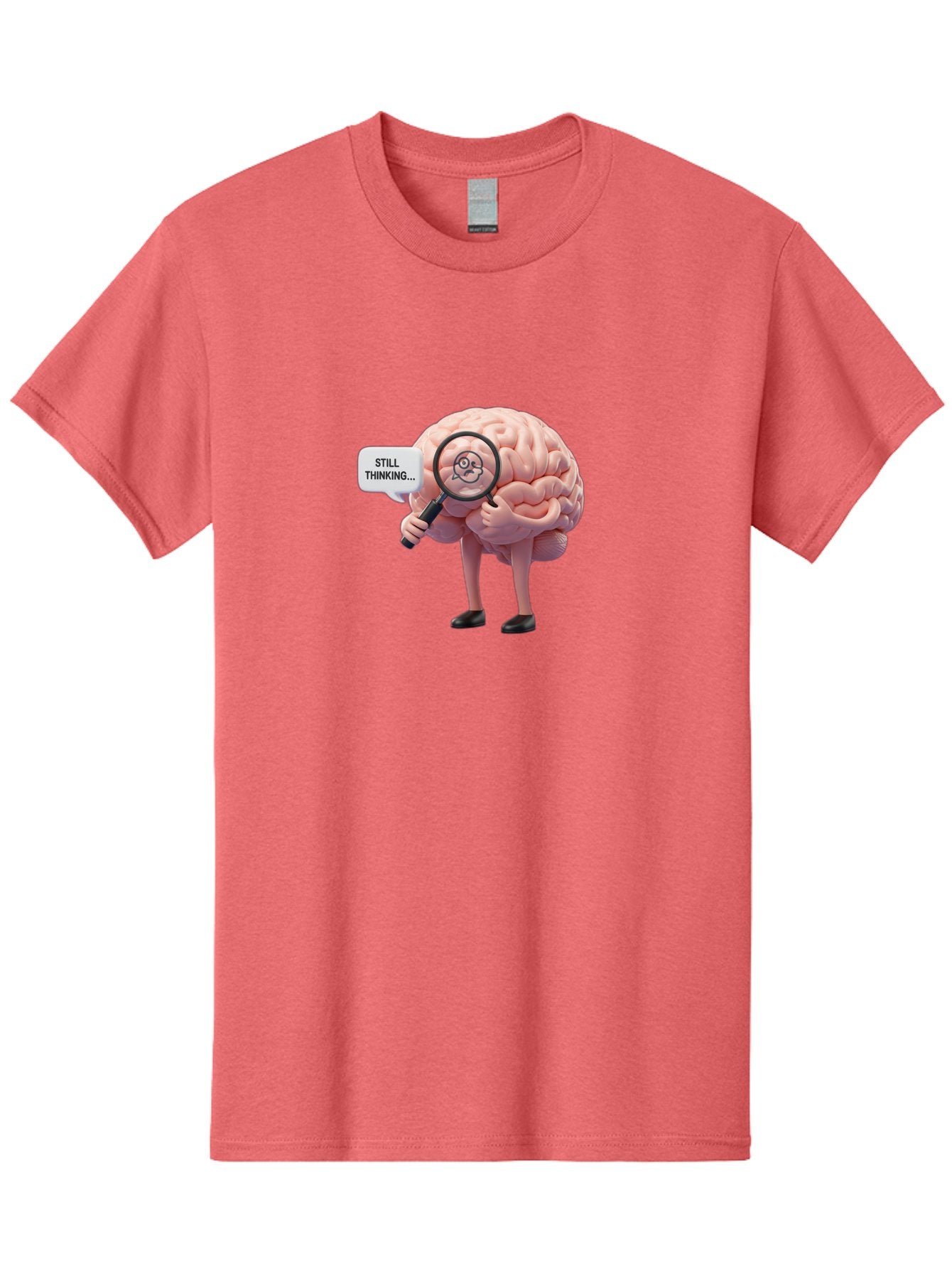 Still-Thinking-Brain-3 Men'S Graphic Tee, 100% Cotton, Comfortable Casual Summer Wear, Machine Washable, Human Brain Character, Deep Thinking, Problem Solving, Brain Analysis, Magnifying Glass, Thought Process, Cognitive Function, Bab470 7