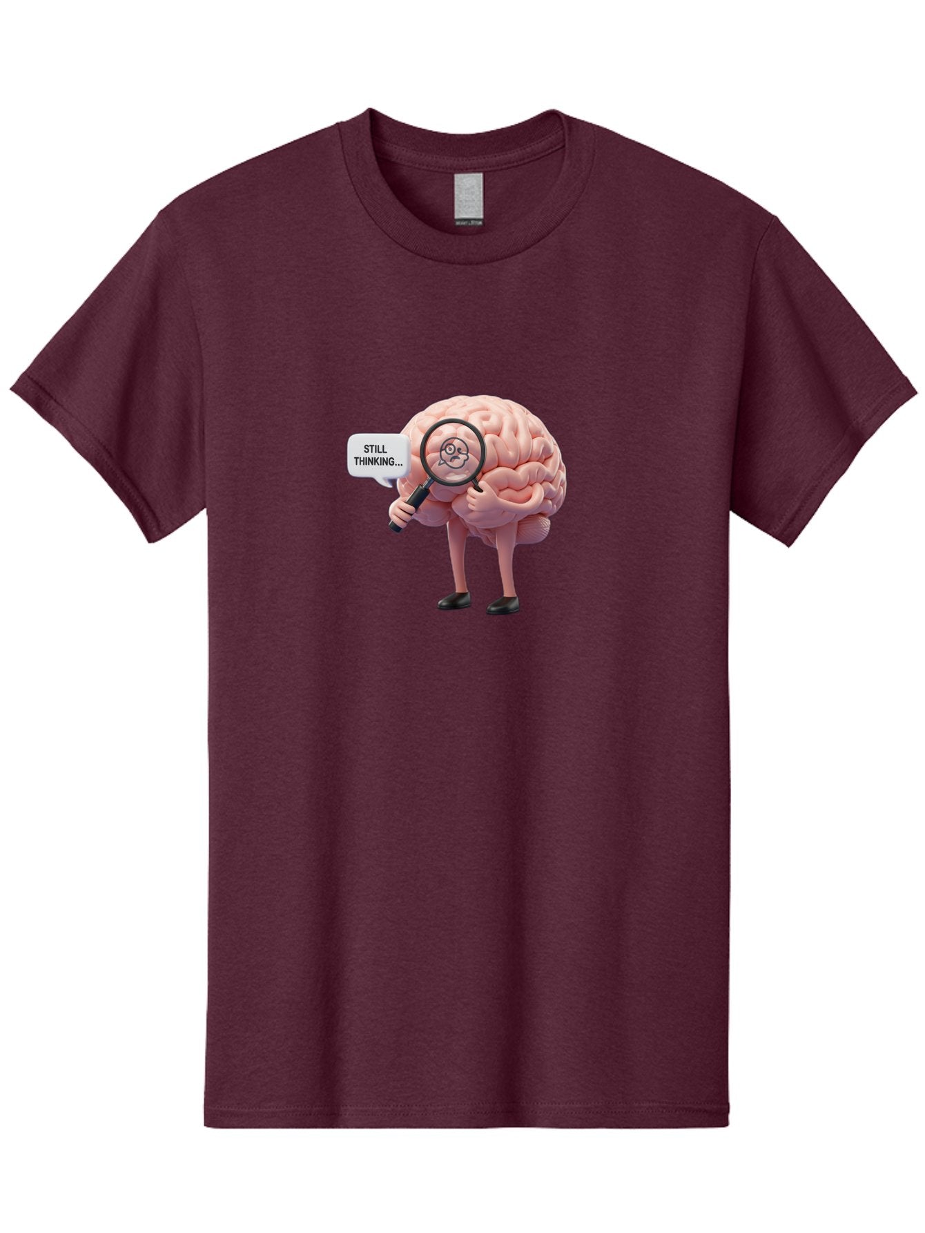 Still-Thinking-Brain-3 Men'S Graphic Tee, 100% Cotton, Comfortable Casual Summer Wear, Machine Washable, Human Brain Character, Deep Thinking, Problem Solving, Brain Analysis, Magnifying Glass, Thought Process, Cognitive Function, Bab470 10