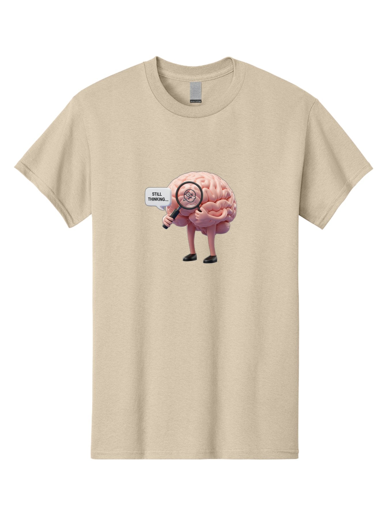 Still-Thinking-Brain-3 Men'S Graphic Tee, 100% Cotton, Comfortable Casual Summer Wear, Machine Washable, Human Brain Character, Deep Thinking, Problem Solving, Brain Analysis, Magnifying Glass, Thought Process, Cognitive Function, Bab470 14