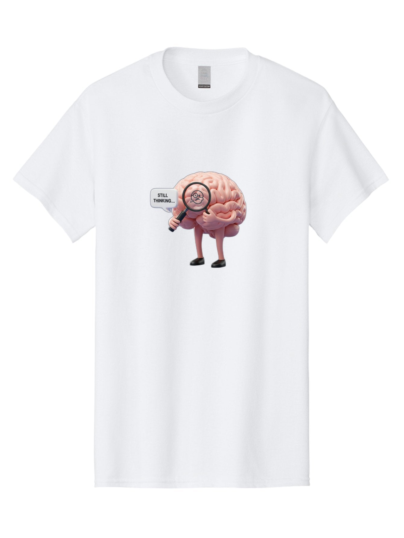 Still-Thinking-Brain-3 Men'S Graphic Tee, 100% Cotton, Comfortable Casual Summer Wear, Machine Washable, Human Brain Character, Deep Thinking, Problem Solving, Brain Analysis, Magnifying Glass, Thought Process, Cognitive Function, Bab470 11