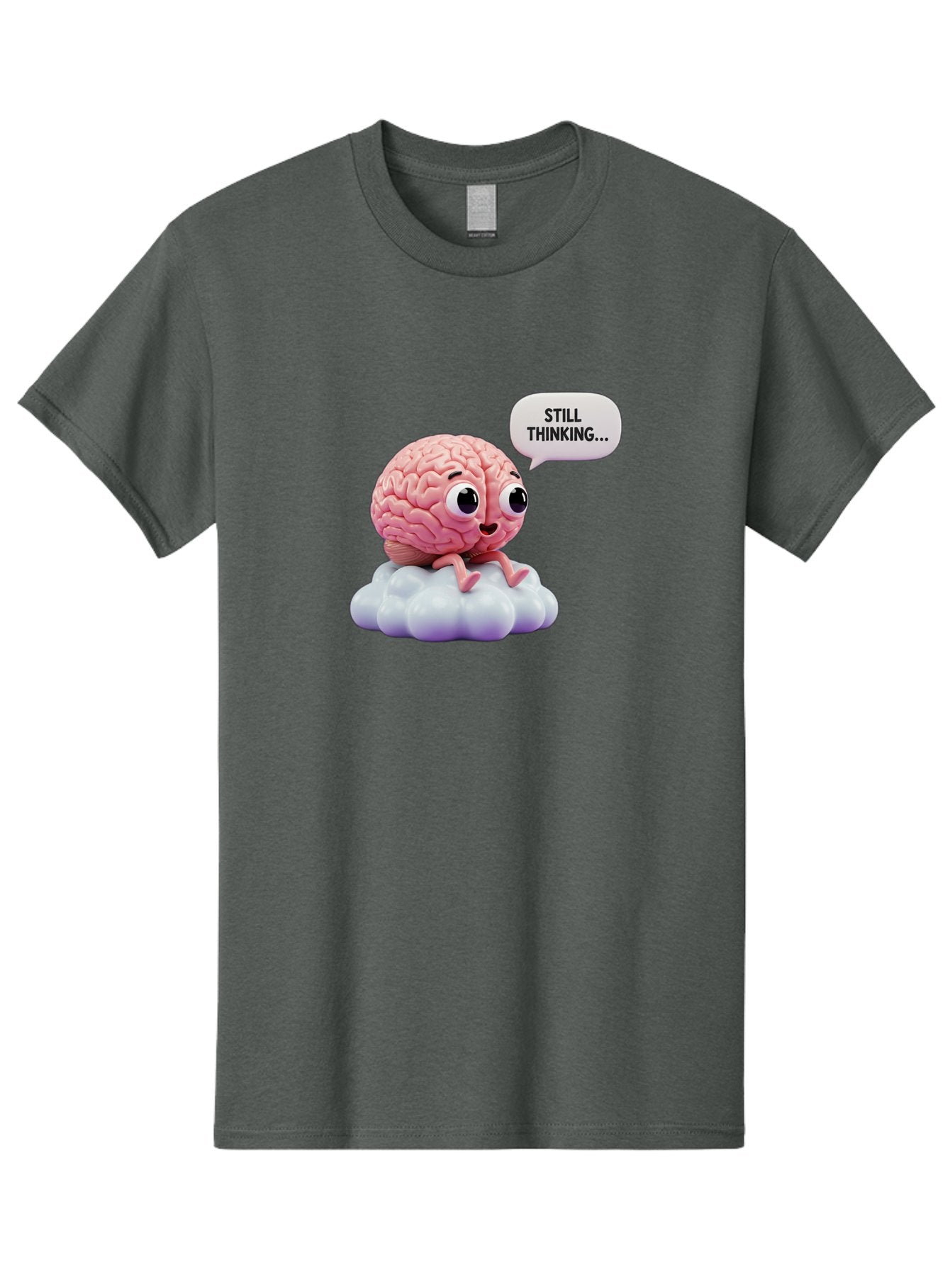 Still-Thinking-Brain Men'S Graphic Tee, 100% Cotton, Comfortable Casual Summer Wear, Machine Washable, Cartoon Brain, Thinking Face, Problem Solving, Decision Making, Critical Thinking, Cognitive Function, Brain Power, Funny Character, Bab471