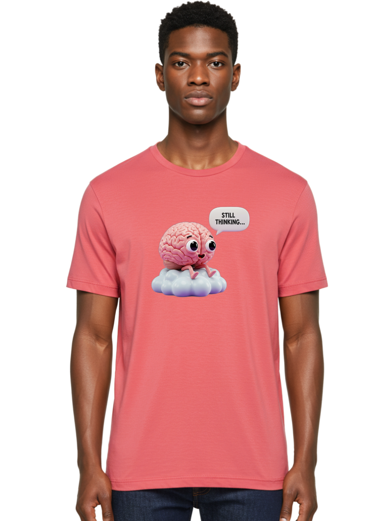 Still-Thinking-Brain Men'S Graphic Tee, 100% Cotton, Comfortable Casual Summer Wear, Machine Washable, Cartoon Brain, Thinking Face, Problem Solving, Decision Making, Critical Thinking, Cognitive Function, Brain Power, Funny Character, Bab471 26