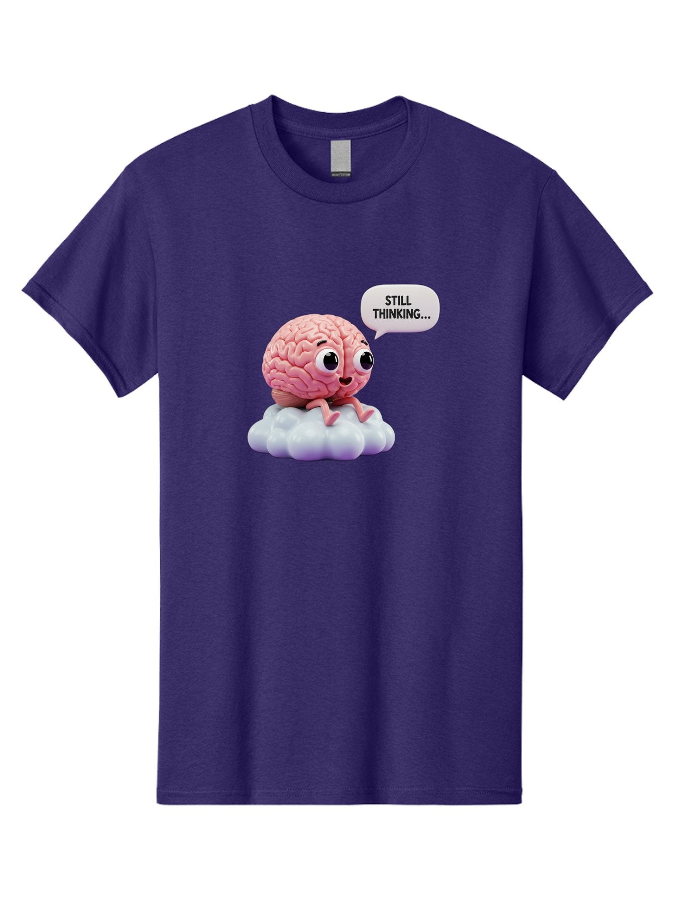Still-Thinking-Brain Men'S Graphic Tee, 100% Cotton, Comfortable Casual Summer Wear, Machine Washable, Cartoon Brain, Thinking Face, Problem Solving, Decision Making, Critical Thinking, Cognitive Function, Brain Power, Funny Character, Bab471