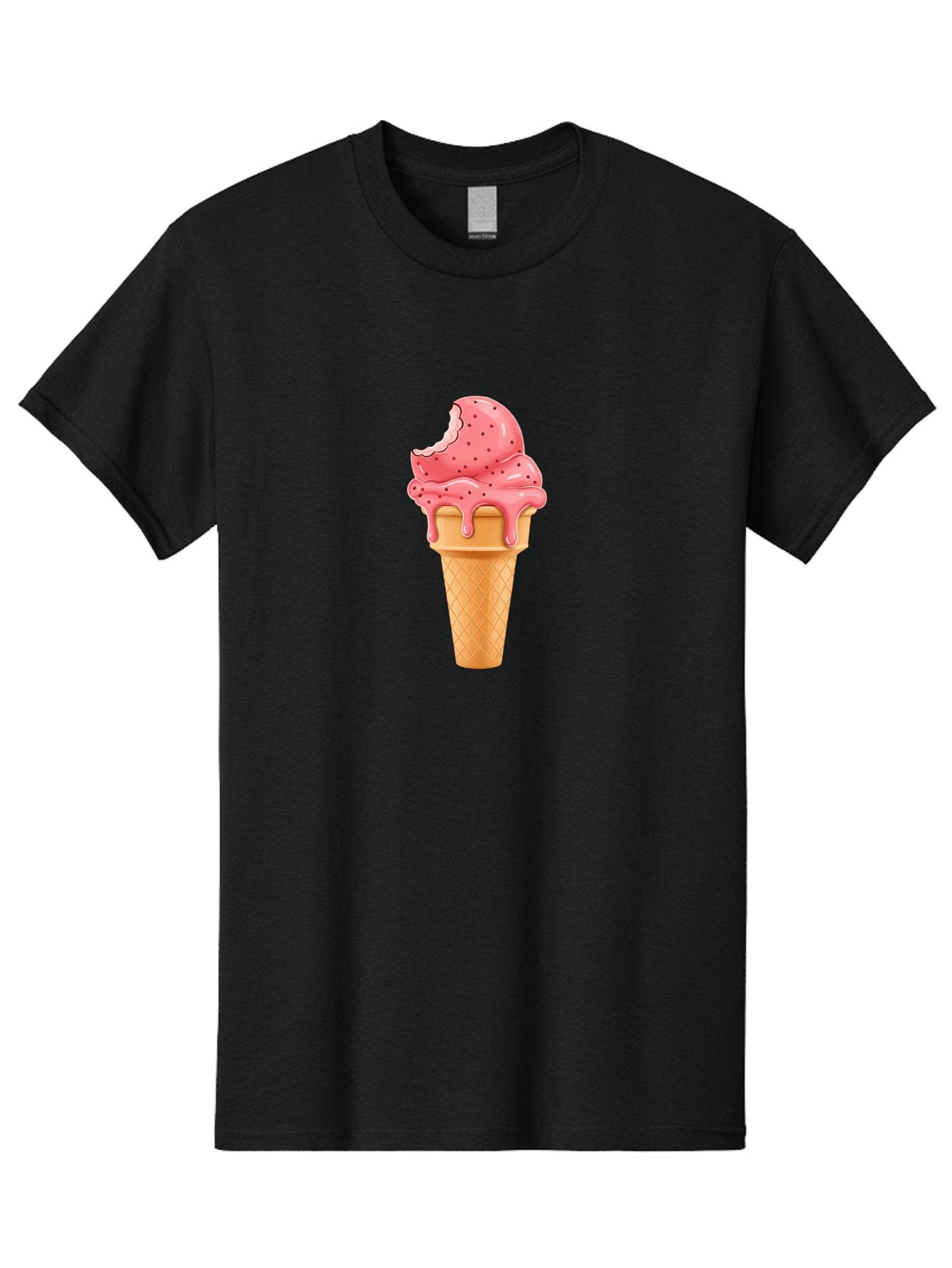 Strawberry-Ice-Cream-Cone Men'S Graphic Tee, 100% Cotton, Comfortable Casual Summer Wear, Machine Washable, Pink Strawberry Ice Cream, Melting Ice Cream, Waffle Cone, Sweet Treats, Dessert Lover, Summer Snack, Strawberry Flavor Bab473 12