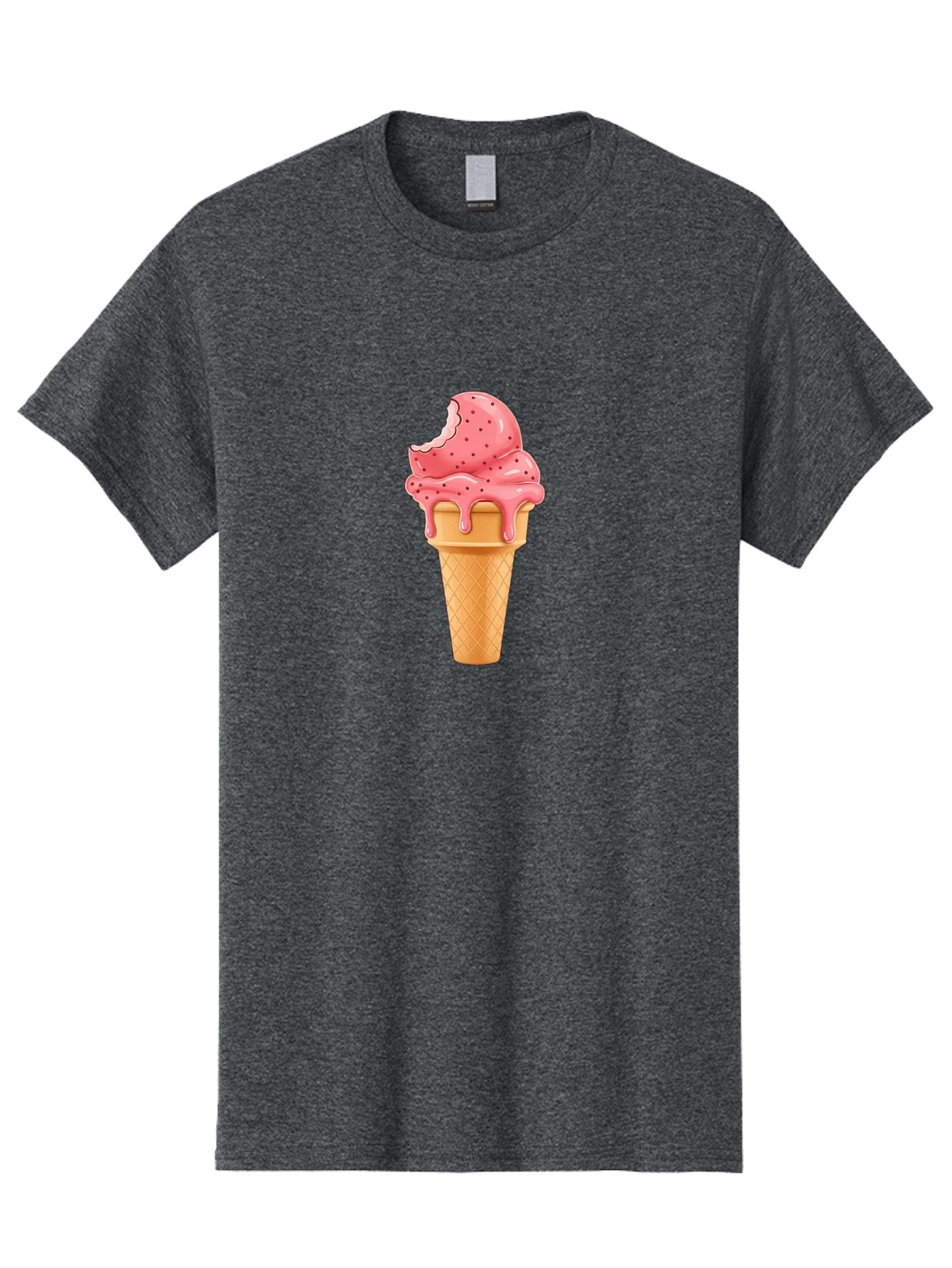 Strawberry-Ice-Cream-Cone Men'S Graphic Tee, 100% Cotton, Comfortable Casual Summer Wear, Machine Washable, Pink Strawberry Ice Cream, Melting Ice Cream, Waffle Cone, Sweet Treats, Dessert Lover, Summer Snack, Strawberry Flavor Bab473 3