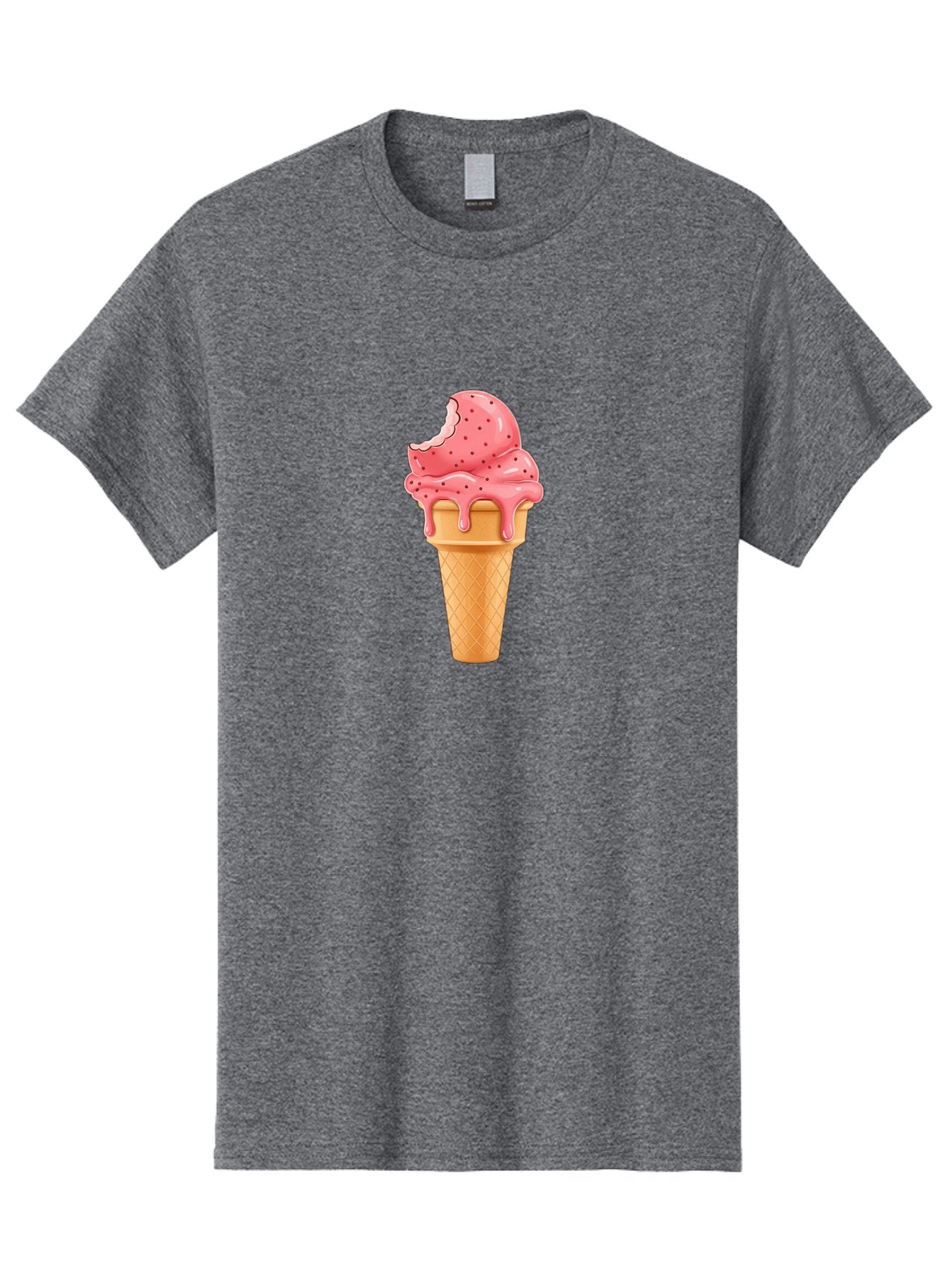 Strawberry-Ice-Cream-Cone Men'S Graphic Tee, 100% Cotton, Comfortable Casual Summer Wear, Machine Washable, Pink Strawberry Ice Cream, Melting Ice Cream, Waffle Cone, Sweet Treats, Dessert Lover, Summer Snack, Strawberry Flavor Bab473