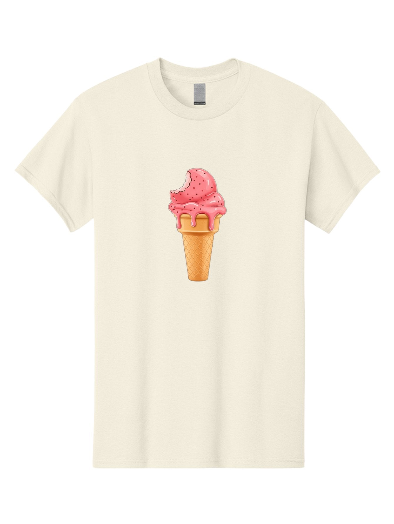 Strawberry-Ice-Cream-Cone Men'S Graphic Tee, 100% Cotton, Comfortable Casual Summer Wear, Machine Washable, Pink Strawberry Ice Cream, Melting Ice Cream, Waffle Cone, Sweet Treats, Dessert Lover, Summer Snack, Strawberry Flavor Bab473 11