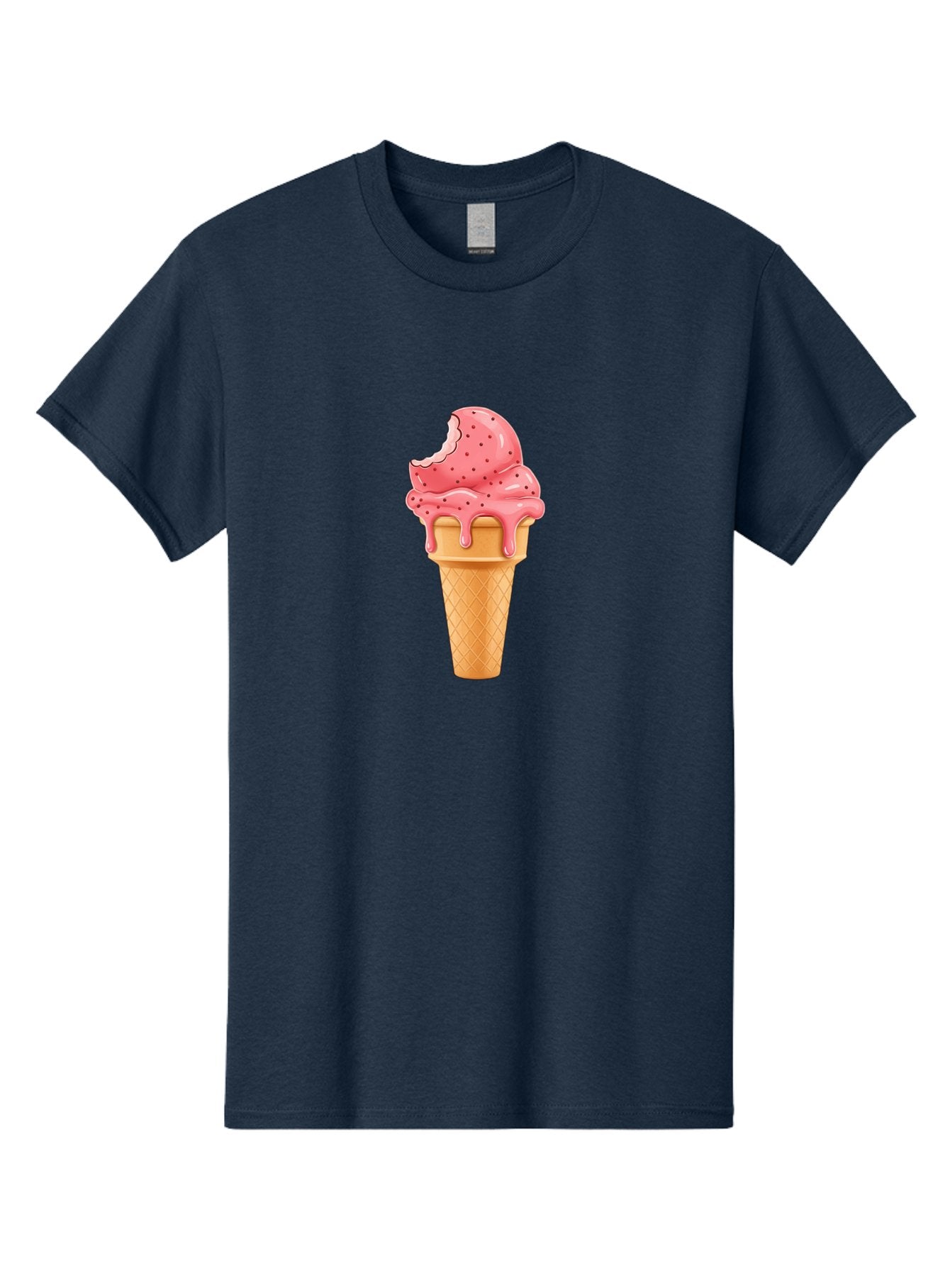 Strawberry-Ice-Cream-Cone Men'S Graphic Tee, 100% Cotton, Comfortable Casual Summer Wear, Machine Washable, Pink Strawberry Ice Cream, Melting Ice Cream, Waffle Cone, Sweet Treats, Dessert Lover, Summer Snack, Strawberry Flavor Bab473 8